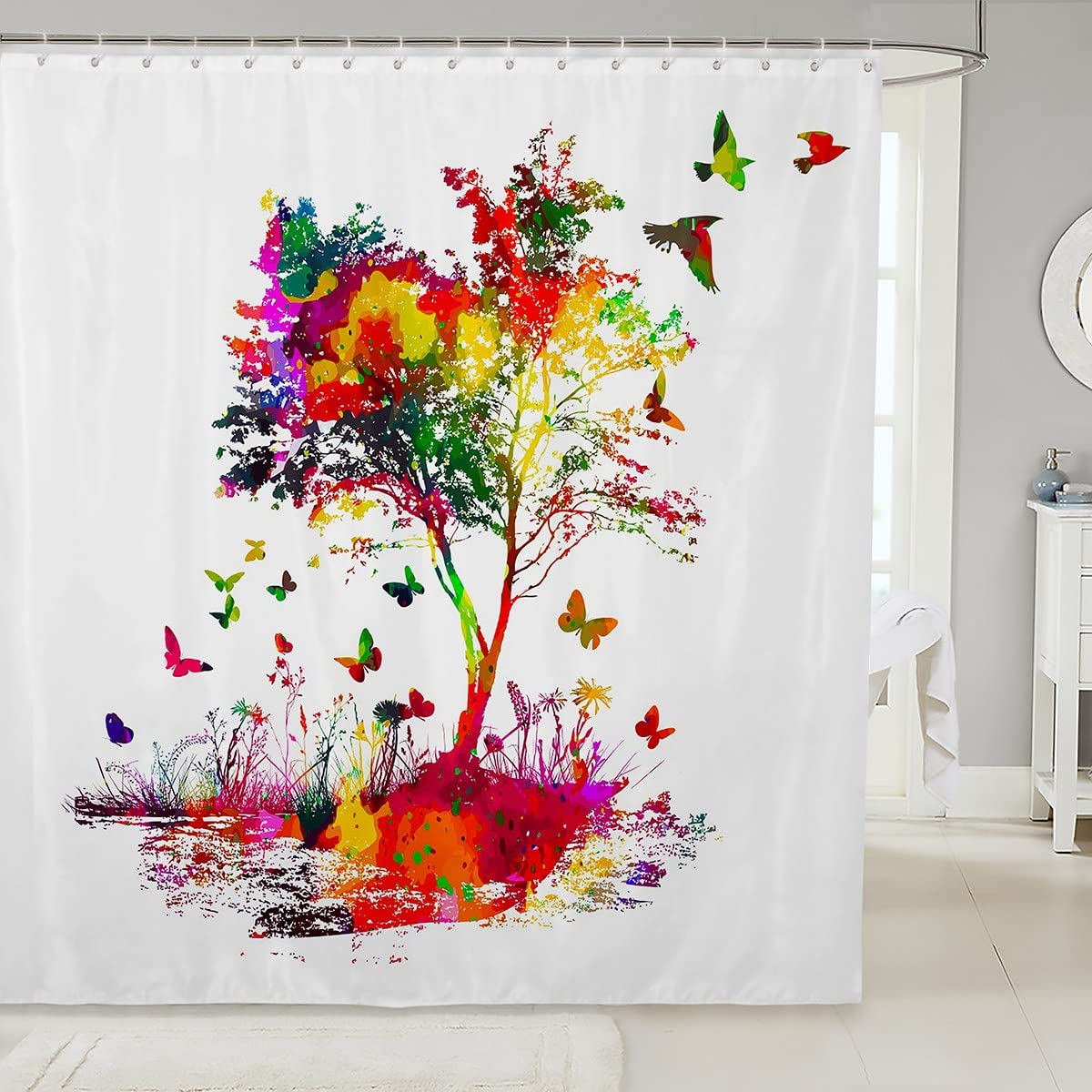 Nature-Inspired Tree Branches Shower Curtain - Waterproof Bathroom Decor with Butterfly Design, 72x78 Inches, Perfect for Kids' Bathrooms & Nature-Themed Home Decor