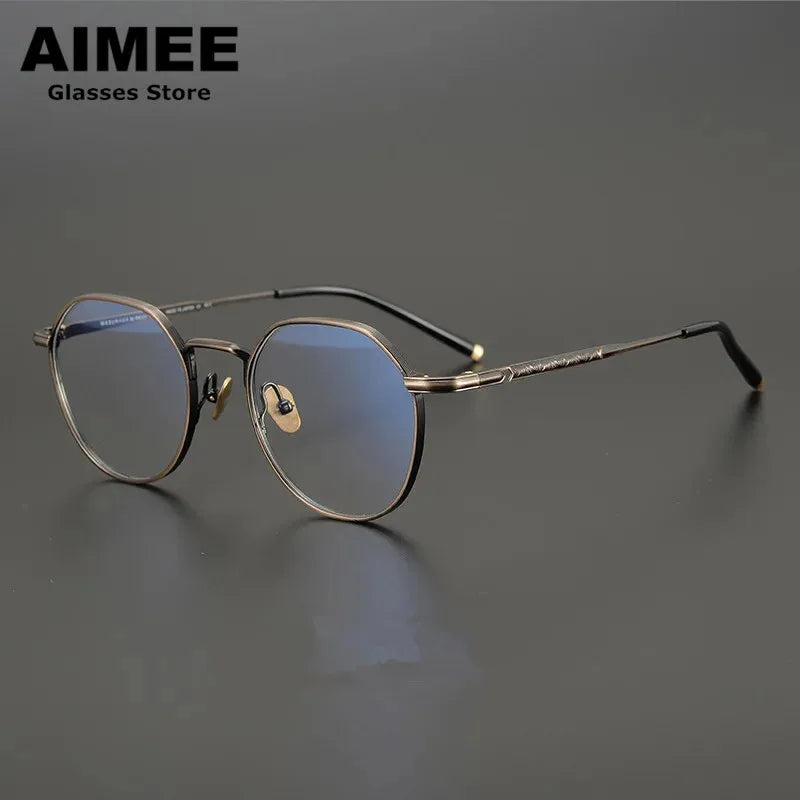 Aimee Unisex Full Rim Round Polygon Titanium Eyeglasses Frame 5342 - Lightweight Durable Glasses for Men & Women - Perfect for Reading, Work, and Everyday Wear