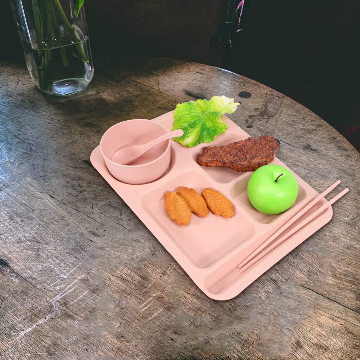 Cabilock 12-Piece Divided Snack Serving Tray Set - BPA-Free Wheat Straw Food Containers for Picnic, Appetizers, Lunch & Dinner | Reusable Eco-Friendly Plates for Home, School & Outdoor Dining