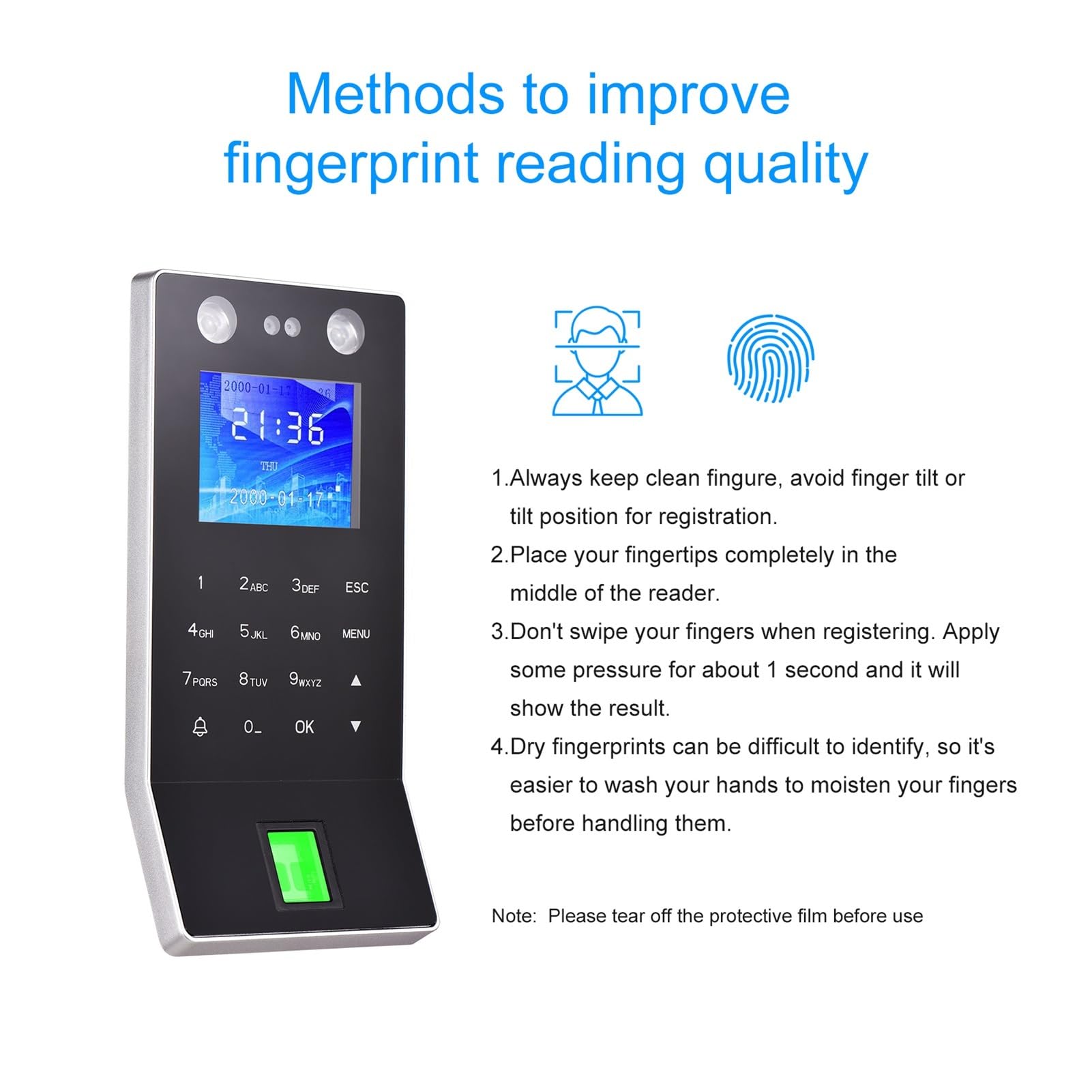Biometric Time Clock - Face Recognition & Fingerprint Attendance System with Password Access for Employee Check-In | Ideal for Offices, Schools, and Secure Facilities