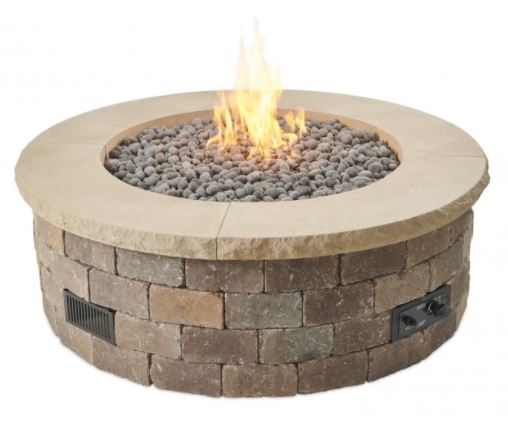 Bronson Block Round Gas Fire Pit Concrete Top - Durable Outdoor Fire Pit Cover for Patio, Backyard & Garden - Weather-Resistant & Stylish Design