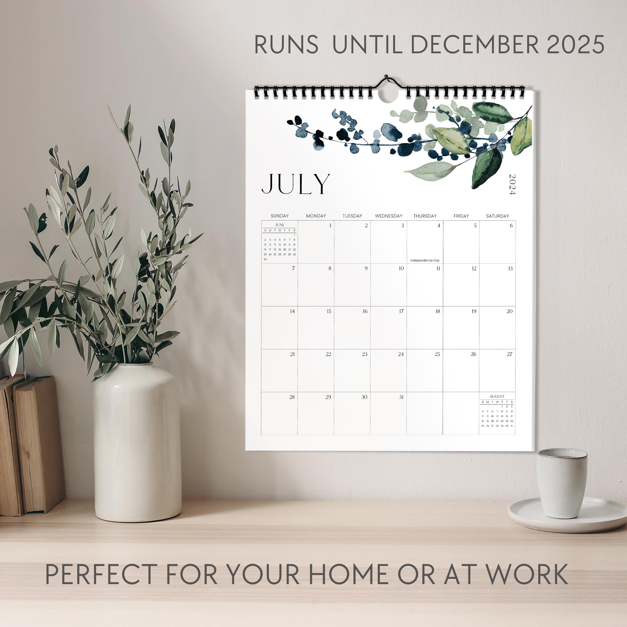 2025 Wall Calendar - June 2024 to December 2025 | Modern Greenery Planner for Home & Office Organization | Perfect for Scheduling, Planning & Gift Giving