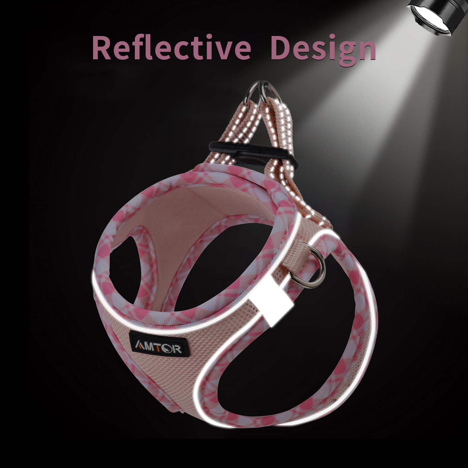 AMTOR No Escape Small Dog Harness with Leash Set - Easy Walk Puppy Training Vest for XS/S/M/L Dogs - Reflective Step-in Soft Harness (Pink, S) - Perfect for Walking, Jogging & Outdoor Adventures