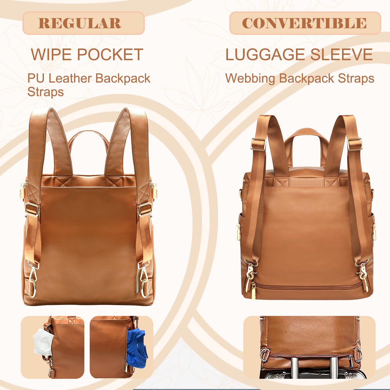 Premium Leather Diaper Backpack for Moms & Dads - Large Baby Bag with 14 Pockets, Changing Pad & Stroller Straps | 2 Insulated Pockets for Bottles | Perfect for Travel, Daycare & Family Outings