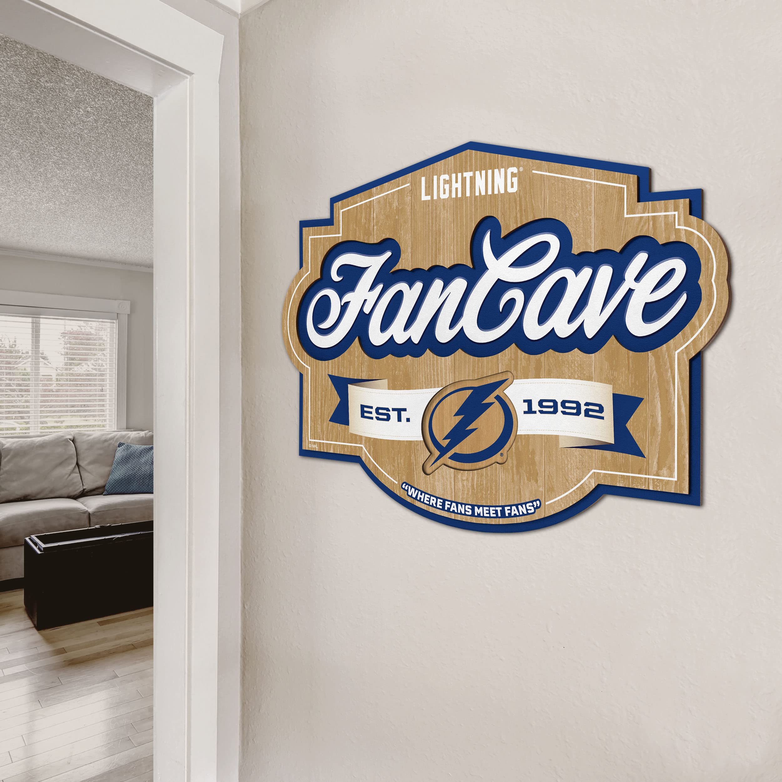 YouTheFan NHL Tampa Bay Lightning Fan Cave Sign - Officially Licensed Hockey Room Decor for Man Cave, Game Room & Sports Bar - Perfect for Tampa Bay Lightning Fans & Hockey Enthusiasts