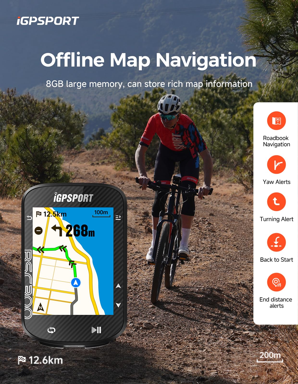 iGPSPORT BSC300 Wireless GPS Bike Computer with Offline Maps, Navigation & Off-Course Alerts - 8GB Storage, Bluetooth ANT+, IPX7 Waterproof - Perfect for Road Cycling, Mountain Biking & Outdoor Adventures