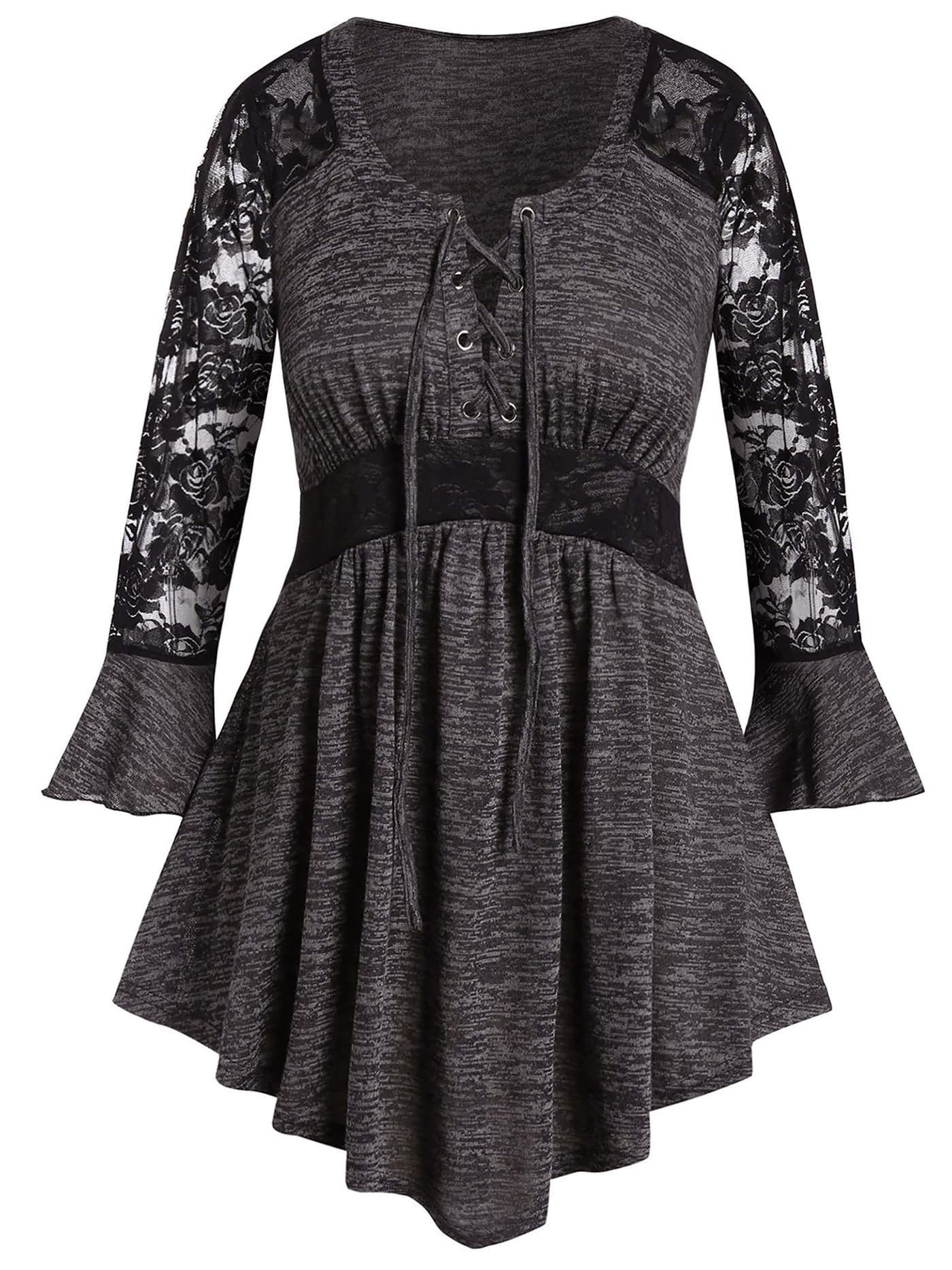 Women's Plus Size Gothic Corset Top - Lace Up Ribbed Casual T-Shirt for Women | Perfect for Halloween, Cosplay & Gothic Fashion Outfits