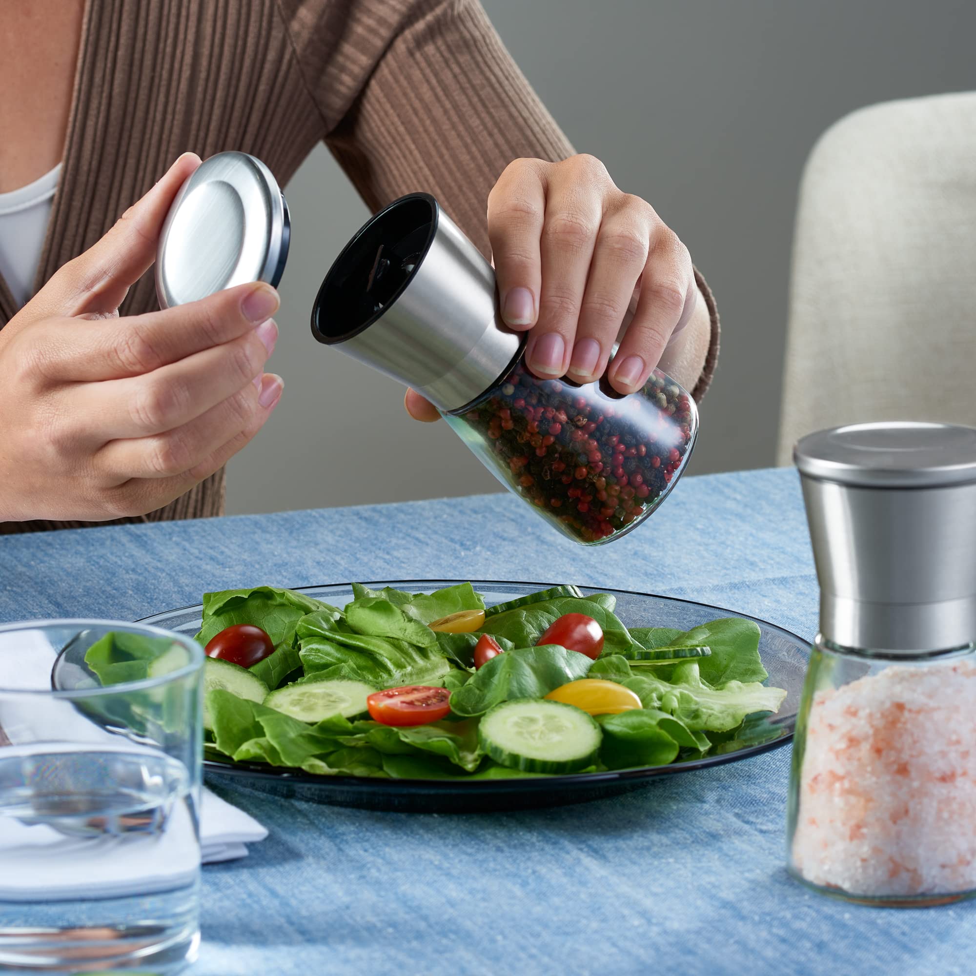 Premium GLING Salt and Pepper Grinder Set - Refillable Stainless Steel Mill with Adjustable Coarseness - 5 Inch Kitchen Essential for Cooking, Dining & Gourmet Seasoning