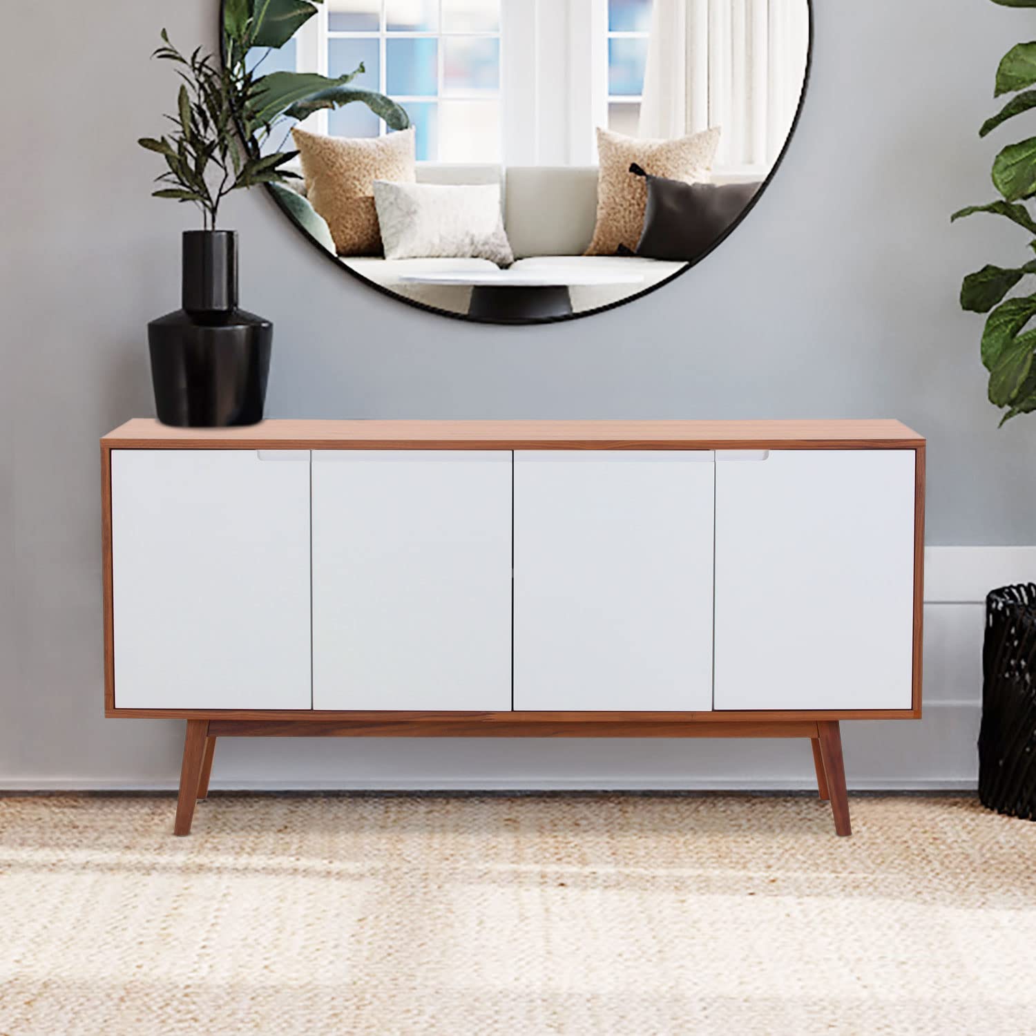 Modern 4-Door Wooden Sideboard Buffet Cabinet with Adjustable Shelves - Stylish Storage Solution for Living Room, Dining Room & Entryway - Perfect for Organizing Dishes, Linens & Home Decor