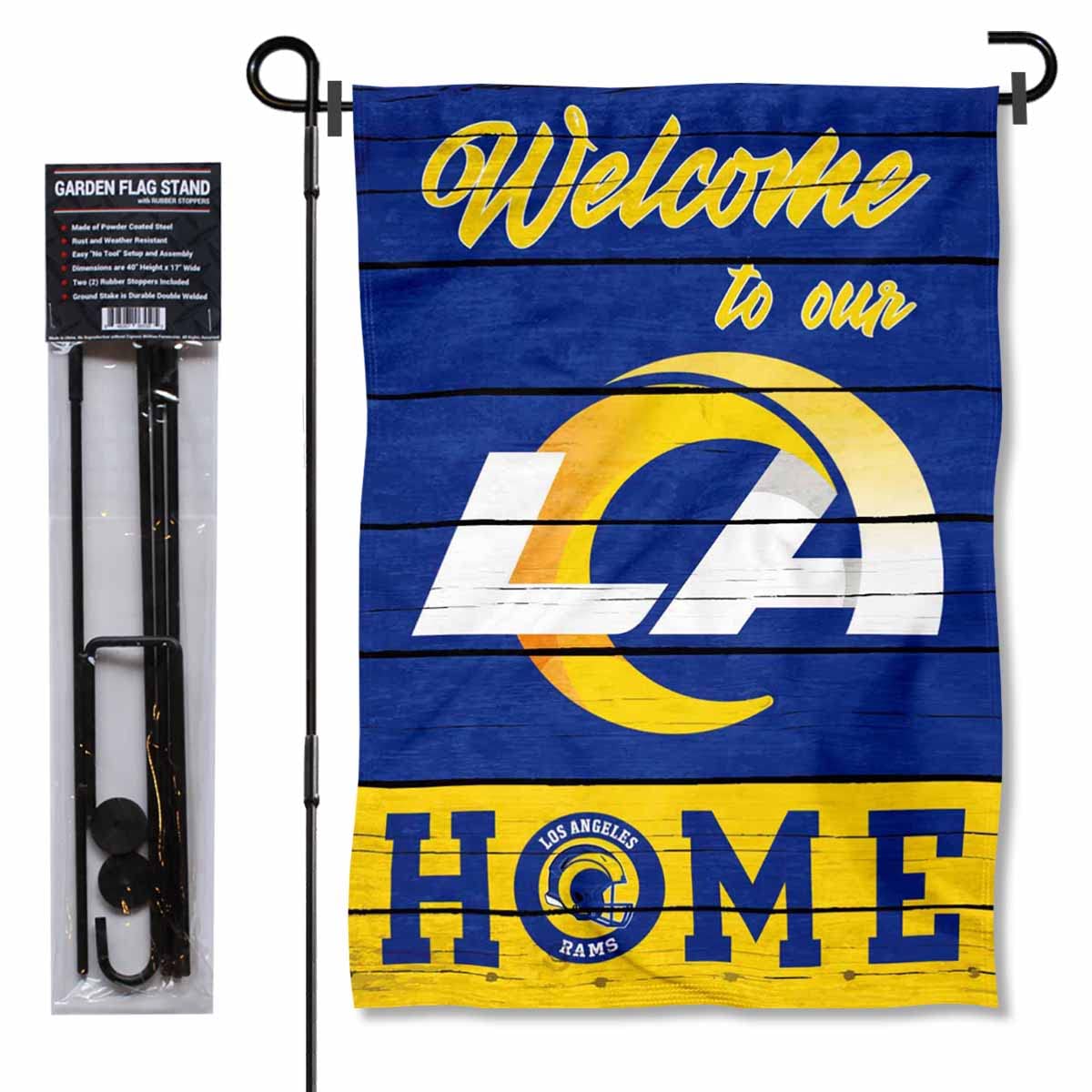 WinCraft Los Angeles Rams Welcome to Our Home Garden Flag with Flagpole Mount - NFL Team Decor for Yard, Porch & Tailgating Parties