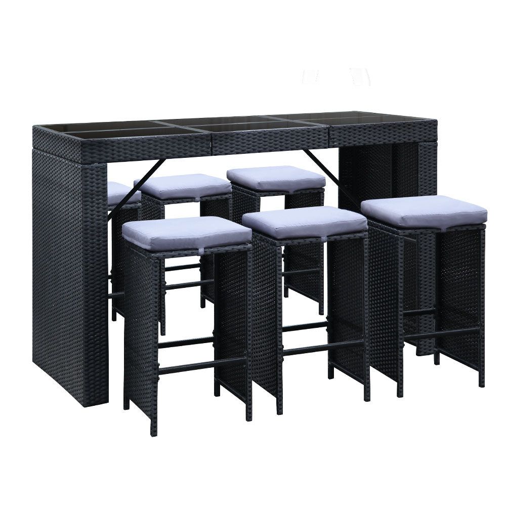 Gardeon 7-Piece Outdoor Bar Table Set - Black Patio Furniture for Backyard, Garden, and Poolside Entertaining