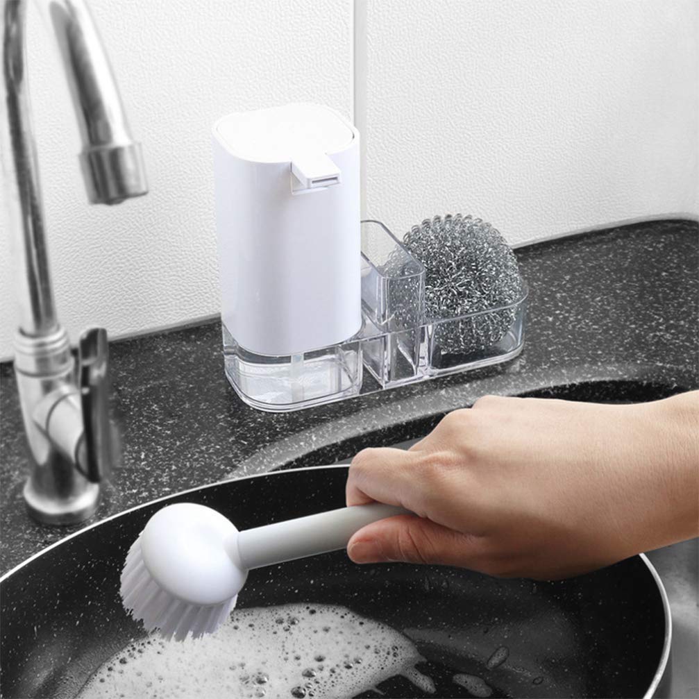 Hemoton Kitchen Sink Brush Set with Holder - Scrubbers & Steel Handle for Dish Washing & Cleaning