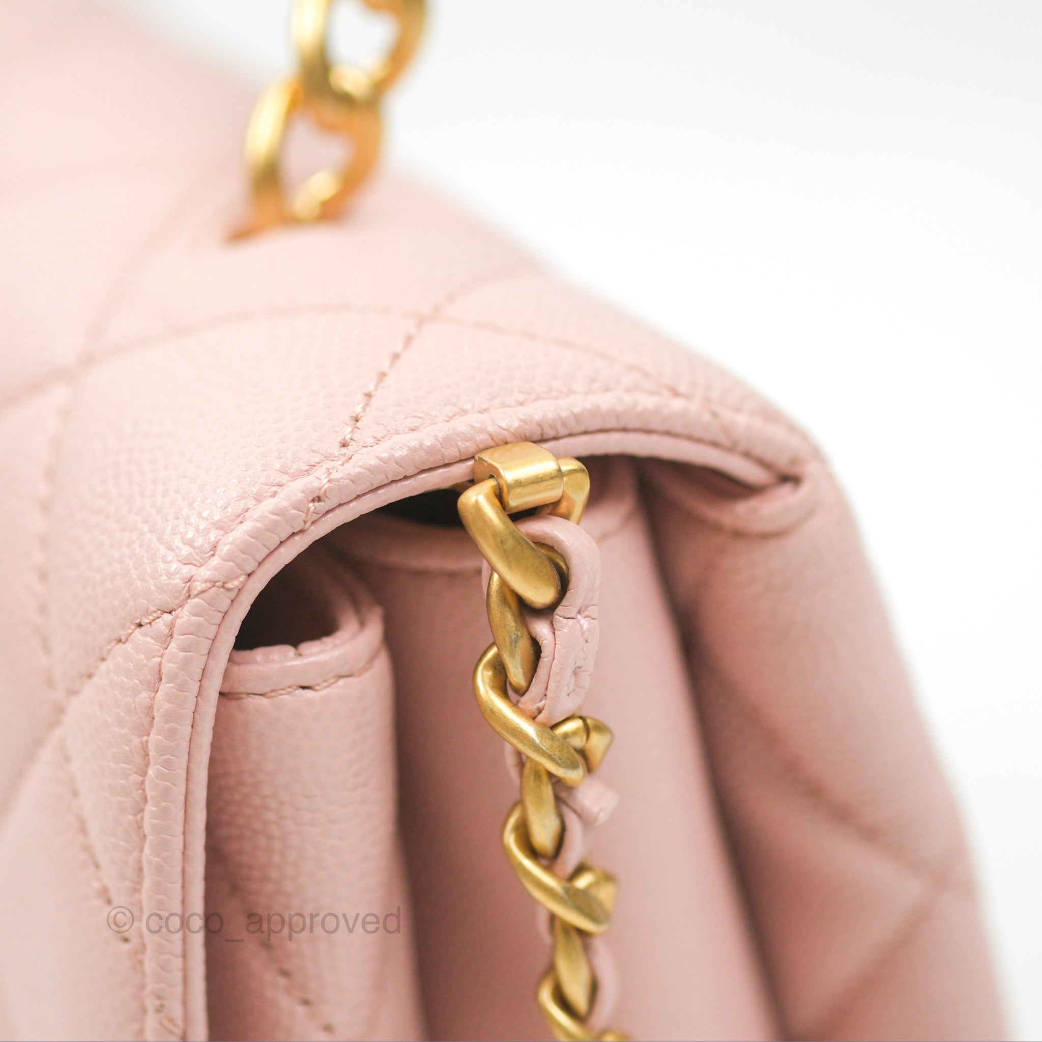 Chanel Carry Me Top Handle Flap Bag Pink Caviar Leather with Aged Gold Hardware - Perfect for Date Night & Special Occasions