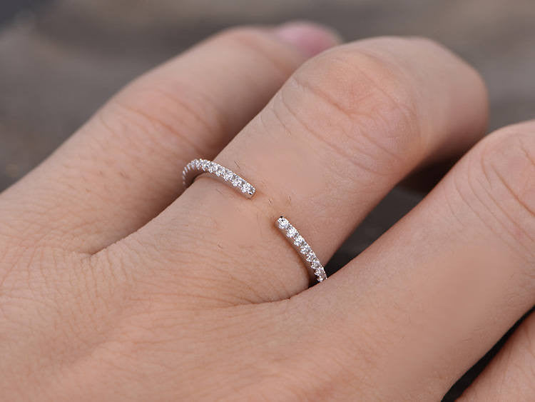 1.5mm Moissanite Diamond Wedding Band Ring for Women - 14K White Gold & Sterling Silver Stackable Open Gap Ring - Perfect for Bridal, Engagement, Anniversary & Everyday Wear