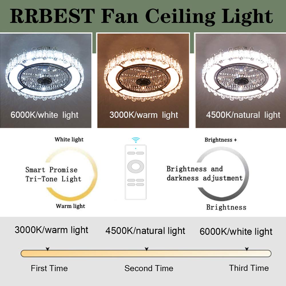 72W Modern Crystal Ceiling Fan with LED Light - Dimmable Remote Control, Adjustable Wind Speed for Bedroom, Living Room & Restaurant Decoration | Indoor Cooling & Stylish Lighting Solution