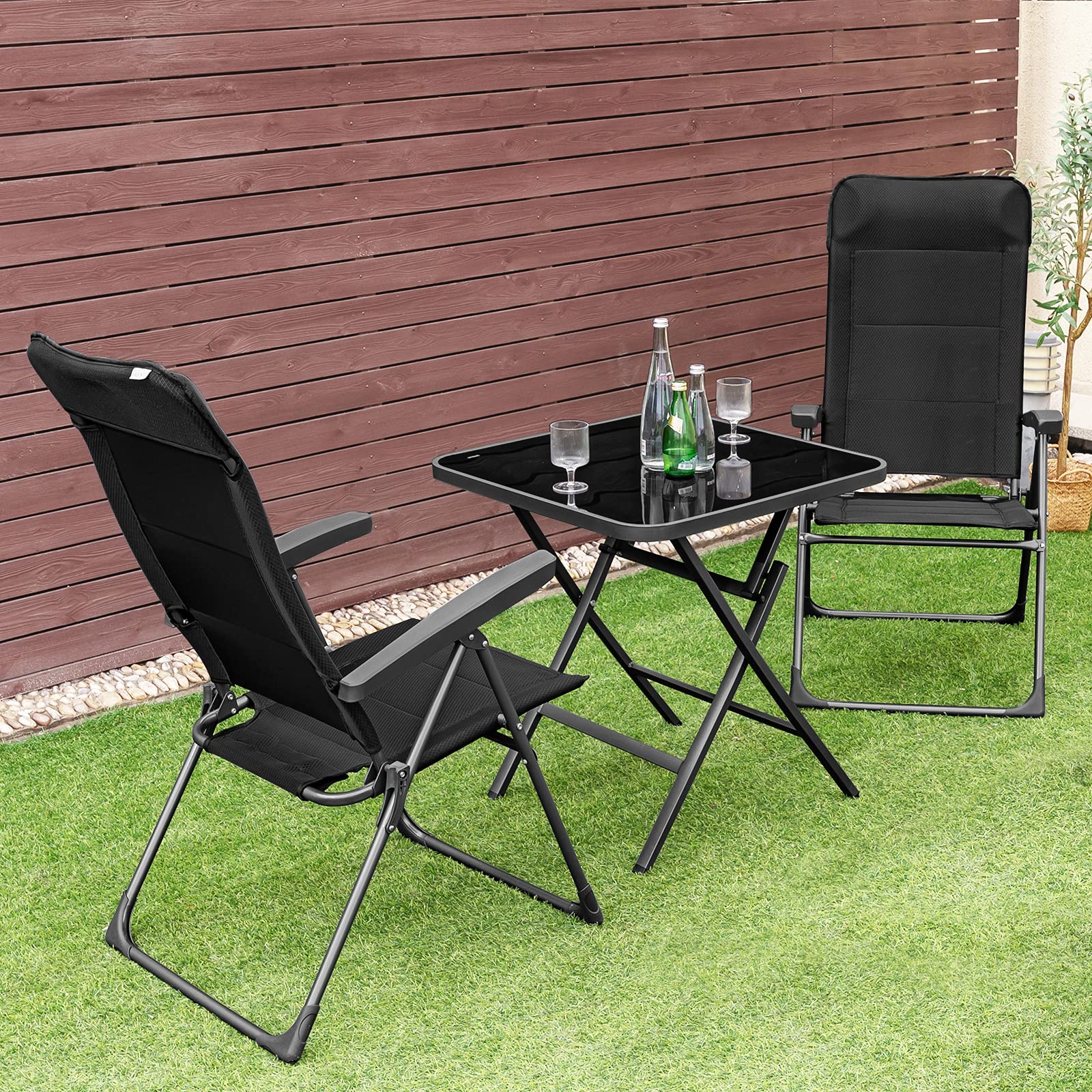 Tangkula 2-Piece Folding Patio Dining Chairs Set - Adjustable Backrest, Portable Outdoor Camping Chairs with Armrests & Headrest - Perfect for Yard, Poolside, Balcony, Beach and Picnic Use