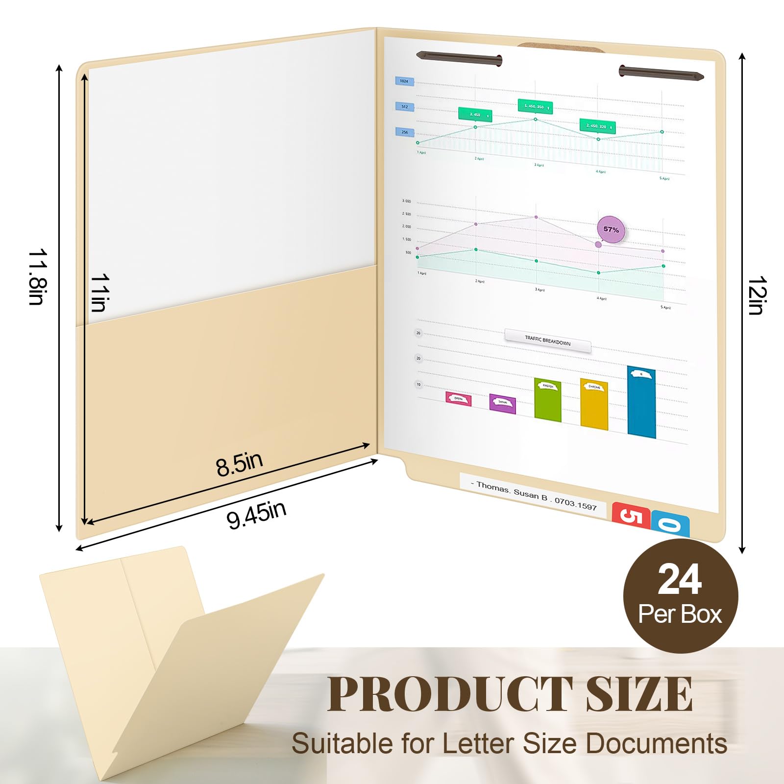 24 Pack Pressboard Classification Folders with Pockets - Large Manila End Tab Fastener File Folders with Prongs for Office, Medical Files, Documents & Reports (9.5 x 11 Inches) - Perfect for Organizing Employee Records, Client Files & Office Paperwork