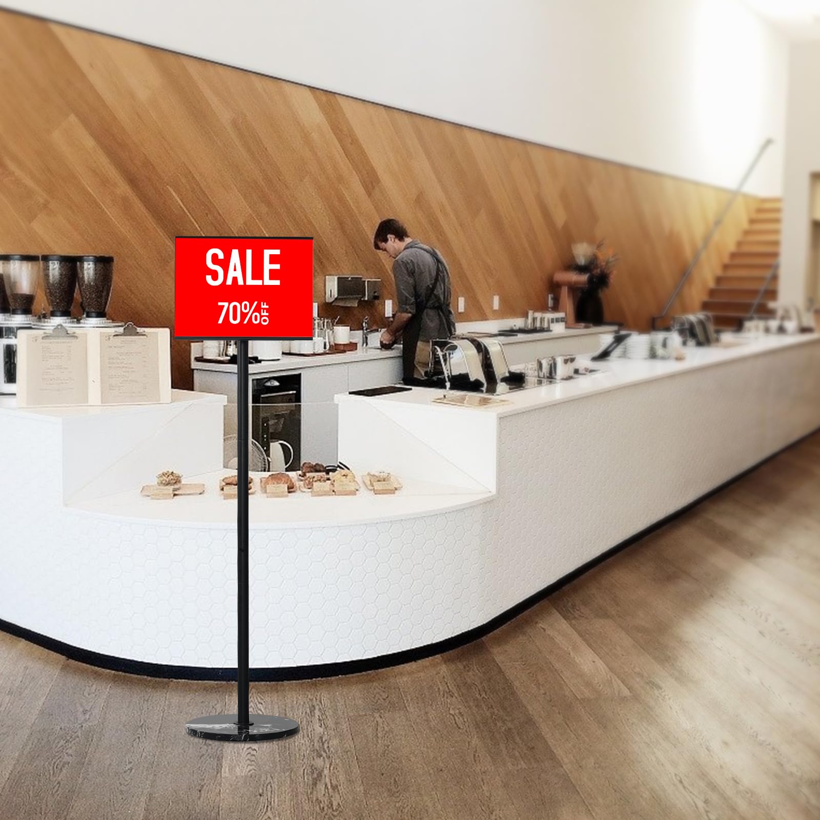 Floor Sign Holder Stand - 8.5 x 11 Inches Marble Base Display Stand for Vertical & Horizontal Posters - Perfect for Retail Stores, Business Shows & Event Signage - Black