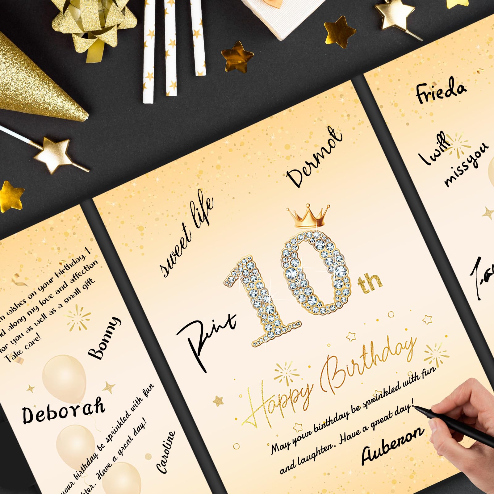 Black Gold 10th Birthday Guest Book Alternative - Creative Signature Book & Table Decor for Boys/Girls | Unique 10 Year Old Birthday Gift for Him/Her | Perfect for Birthday Parties, Milestone Celebrations & Keepsake Memories