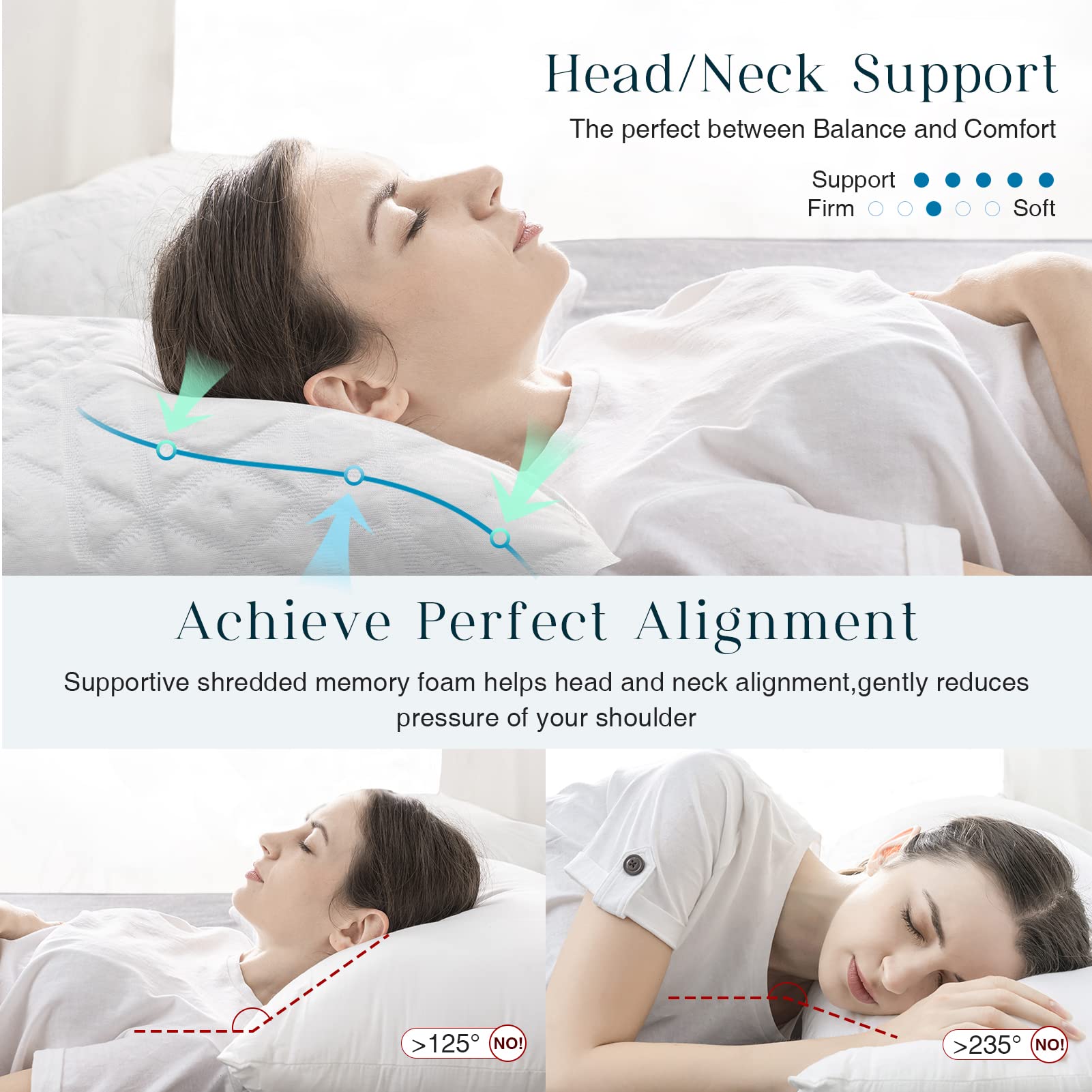 Phantoscope Shredded Memory Foam Pillows Queen Size 2 Pack - Cooling Adjustable Bed Pillows for Neck & Shoulder Pain Relief, Breathable Firm Pillow for Hot Sleepers - Perfect for Side, Back & Stomach Sleepers