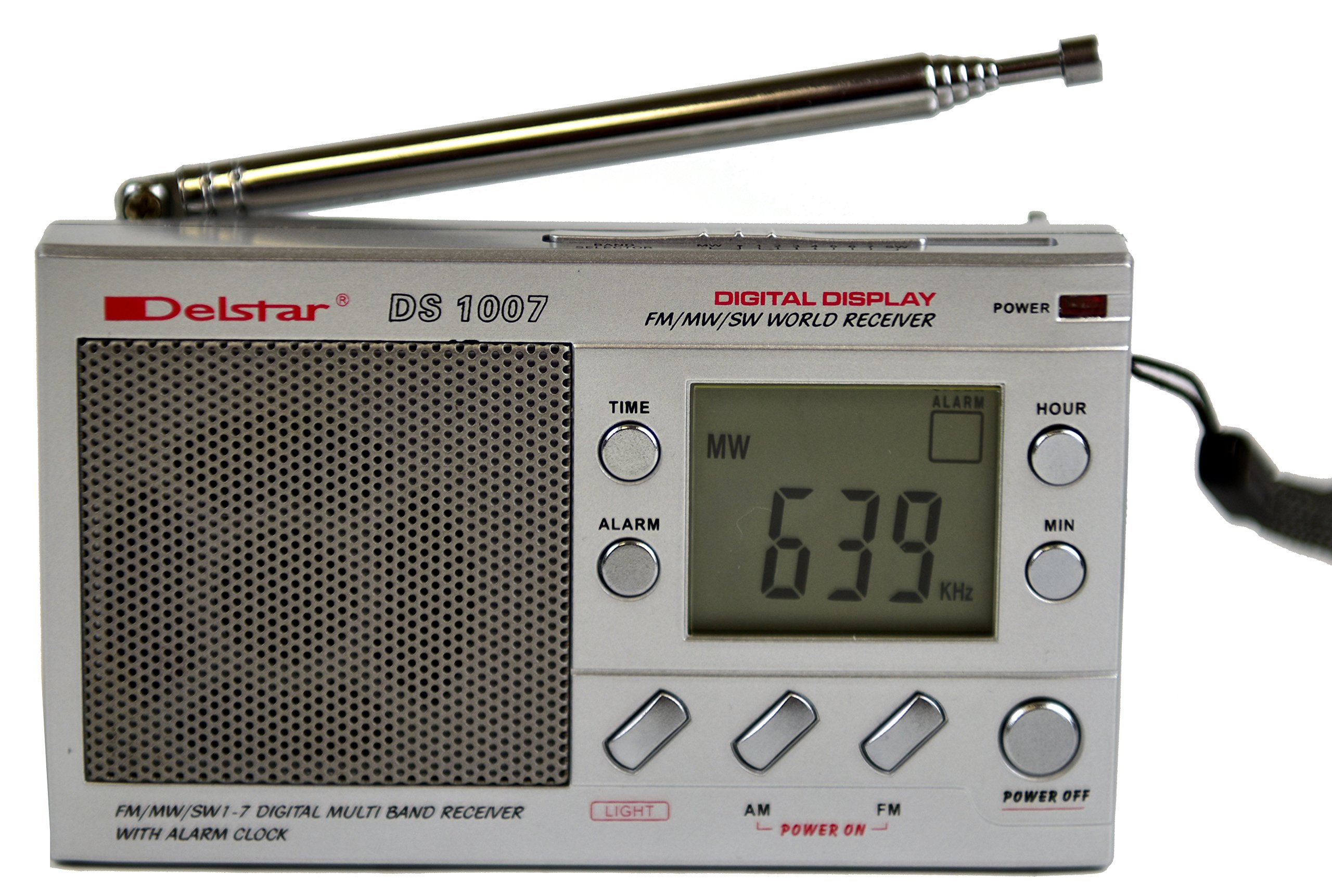 Delstar DS1007 Portable 7-Band AM/FM Shortwave Radio with Digital Tuner - Compact Pocket-Sized Design for Travel, Emergency, and Outdoor Adventures (Silver)