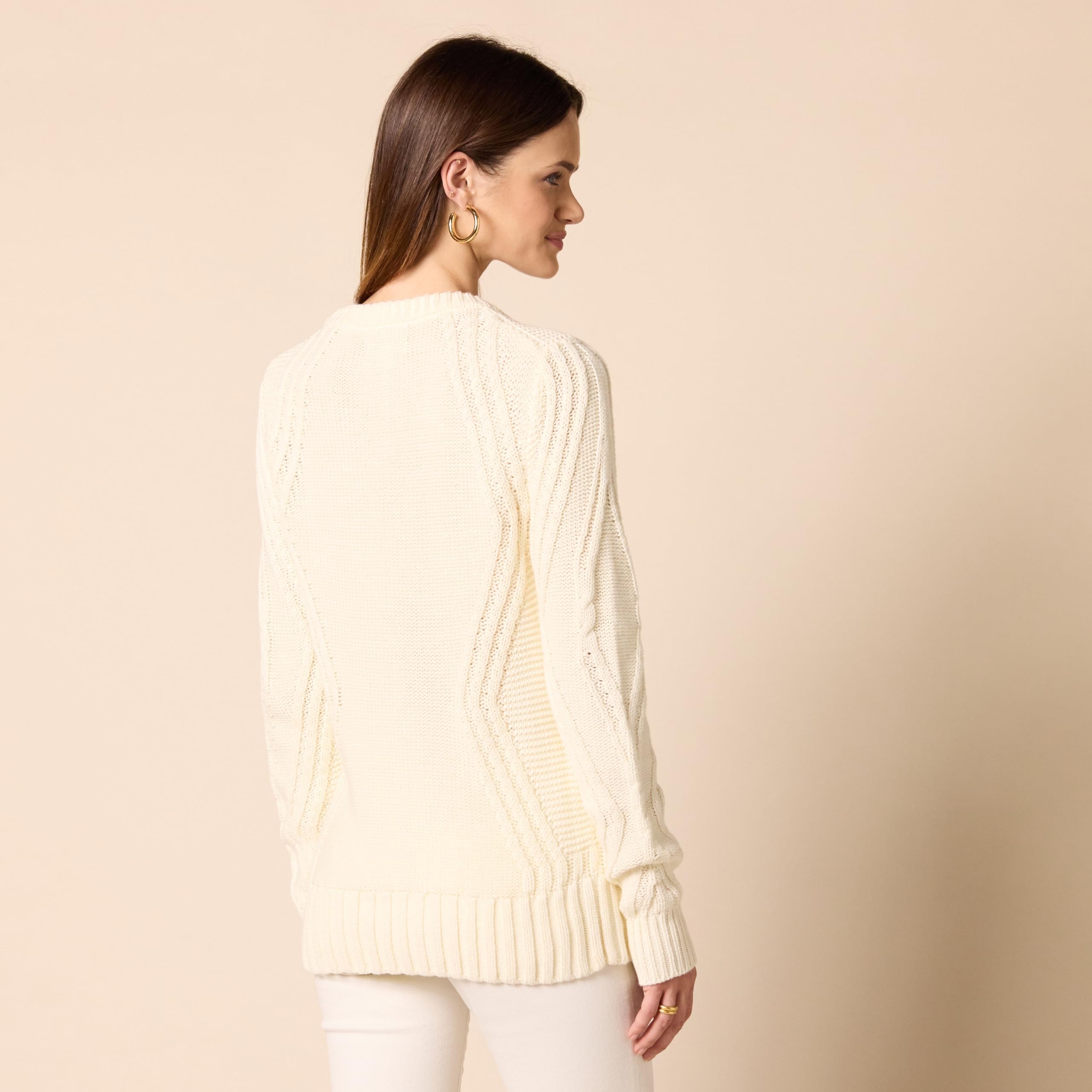Amazon Essentials Women's 100% Cotton Cable Knit Crewneck Sweater - Soft Winter Pullover for Casual Wear & Office Outfits