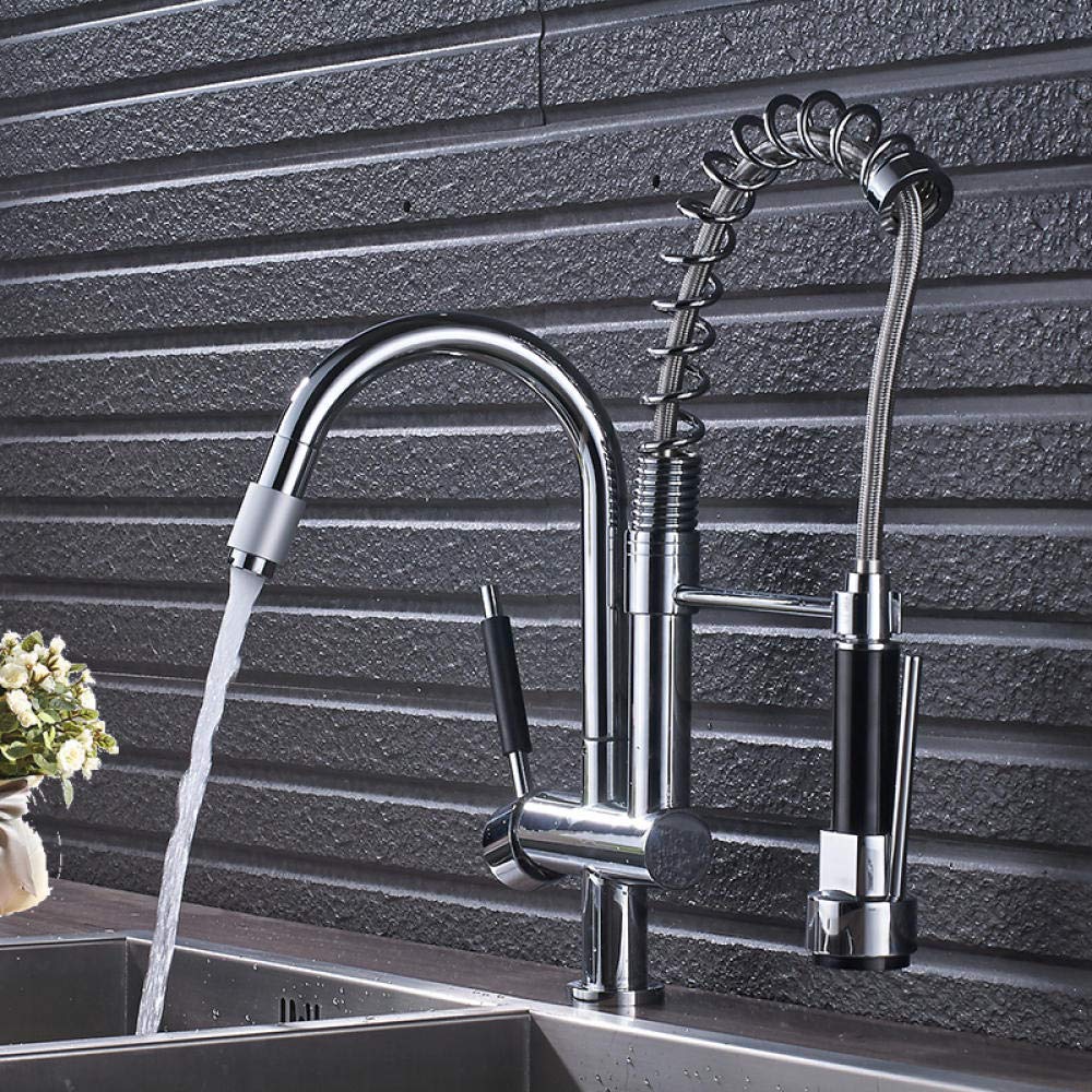 Chrome Pull Down Spring Kitchen Sink Faucet - 2 Function Swivel Spout with Handheld Sprayer & Bracket - Single Handle Mixer Tap for Modern Home Kitchen - Perfect for Washing Dishes, Filling Pots & Cleaning Sinks