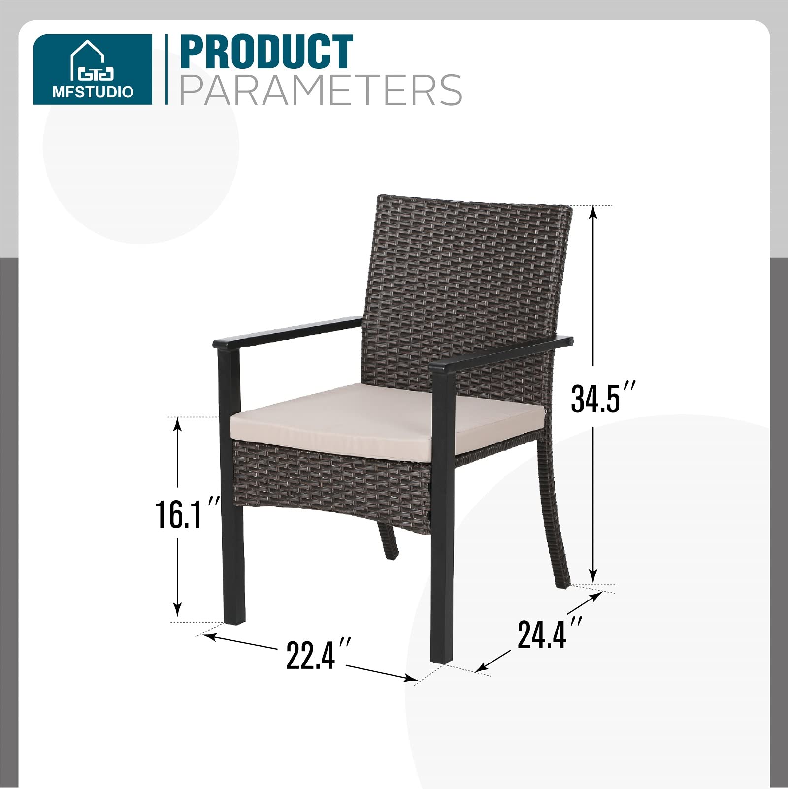 MFSTUDIO 4-Piece Patio Rattan Outdoor Wicker Chair Set with Cushions - Brown Woven Wicker Dining Chairs for Porch, Garden & Backyard - Extra Wide Seating for Comfortable Outdoor Entertaining