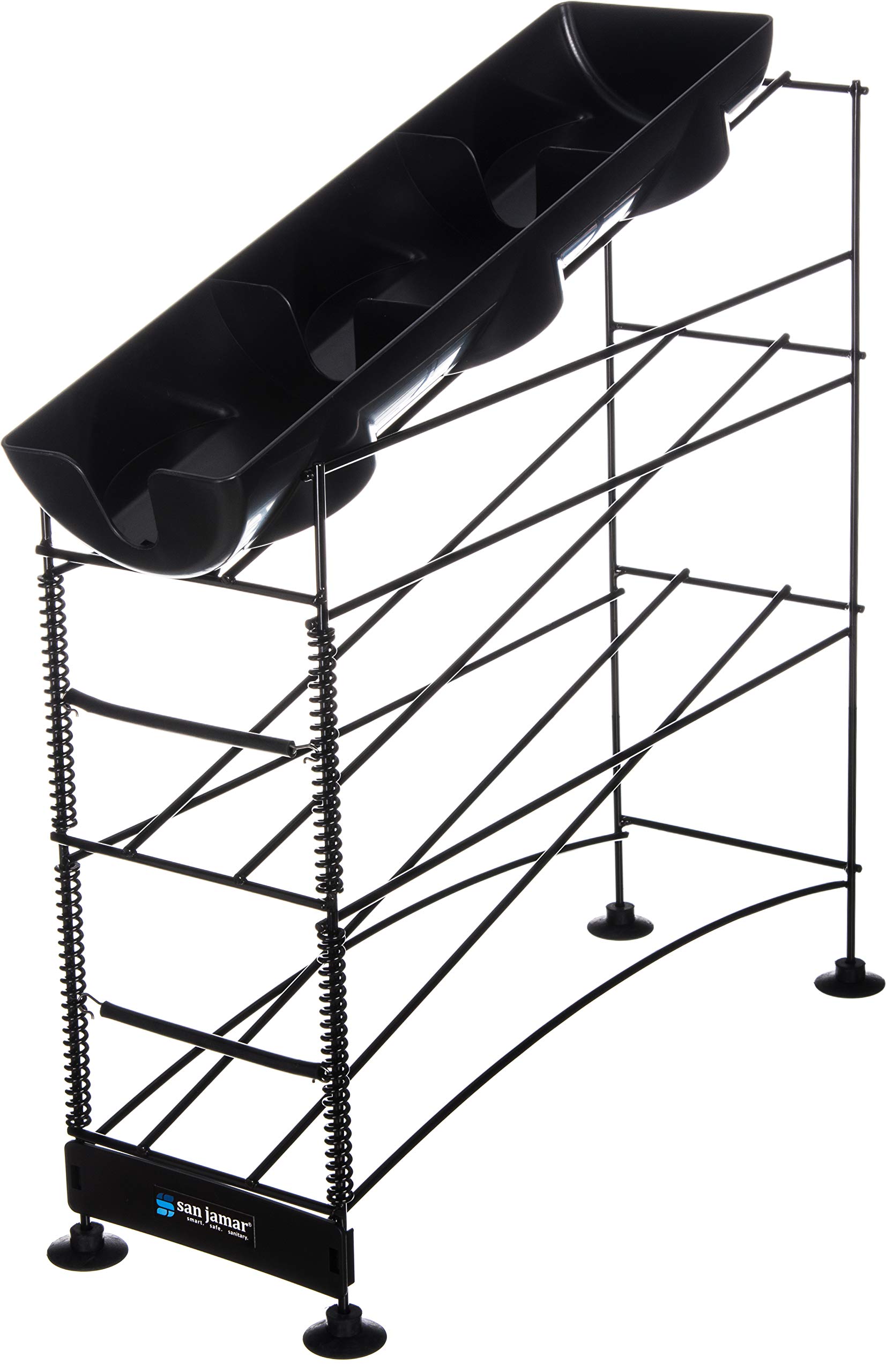 San Jamar Wireworks 4-Tier Cup and Lid Dispenser for 8-44 Oz Cups - Black Plastic Organizer with Suction Cup Feet (8.25