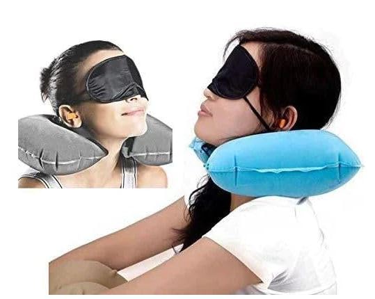 Qwid Travel Accessories Set - Comfortable Neck Pillow with Eye Mask, Ear Plugs & Carry Bag for Airplane, Car & Train Travel (3-Piece Travel Kit)