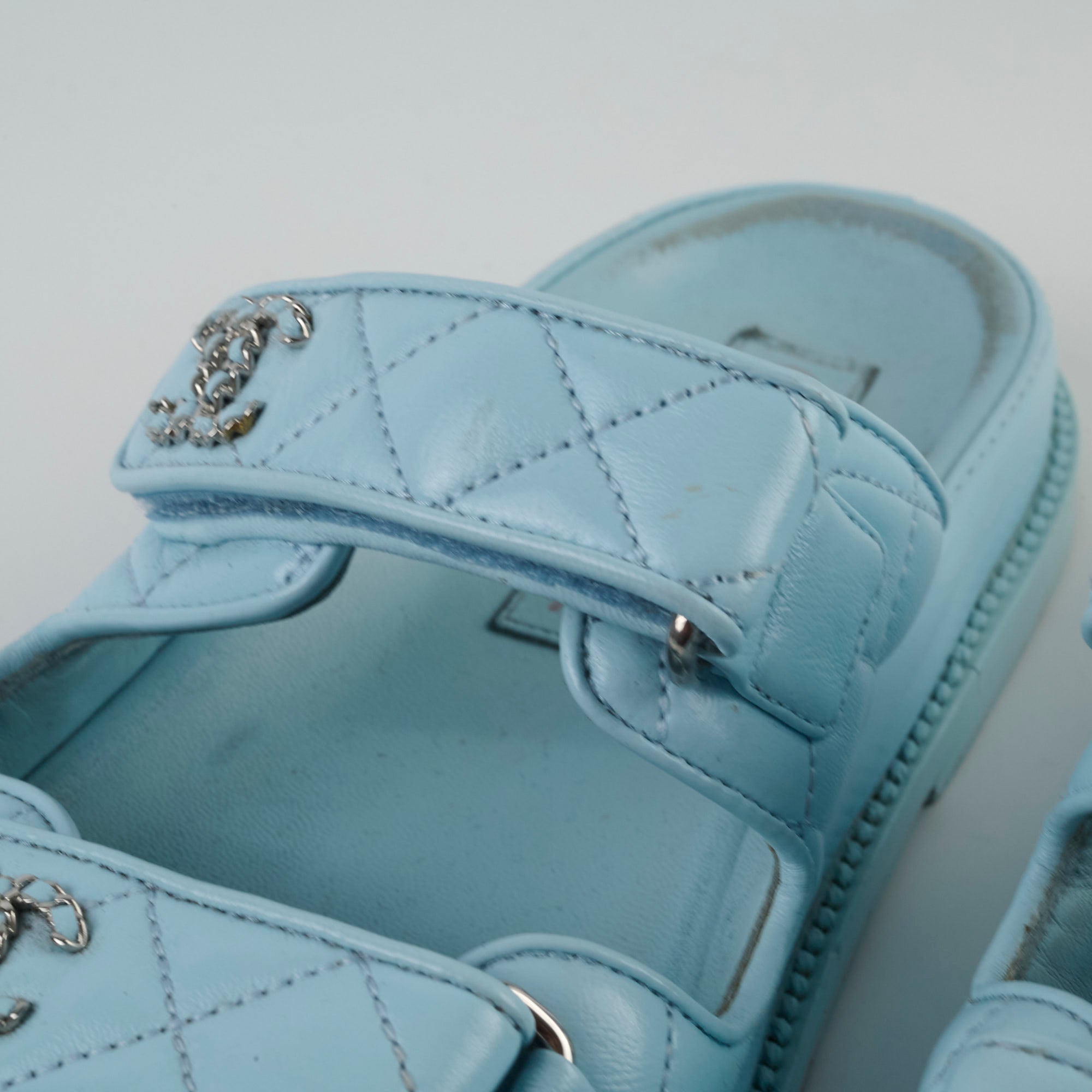 Chanel Blue Leather Sandals Women Size 36 - Comfortable Luxury Designer Shoes for Summer Beach & Casual Outings