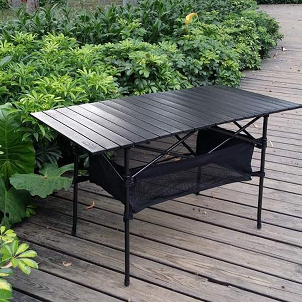 Portable Aluminum Folding Camping Table with Roll-Up Top & Net Pocket - Lightweight Outdoor Picnic Dining Cooking Table for Camping, Hiking, Beach & Garden Use