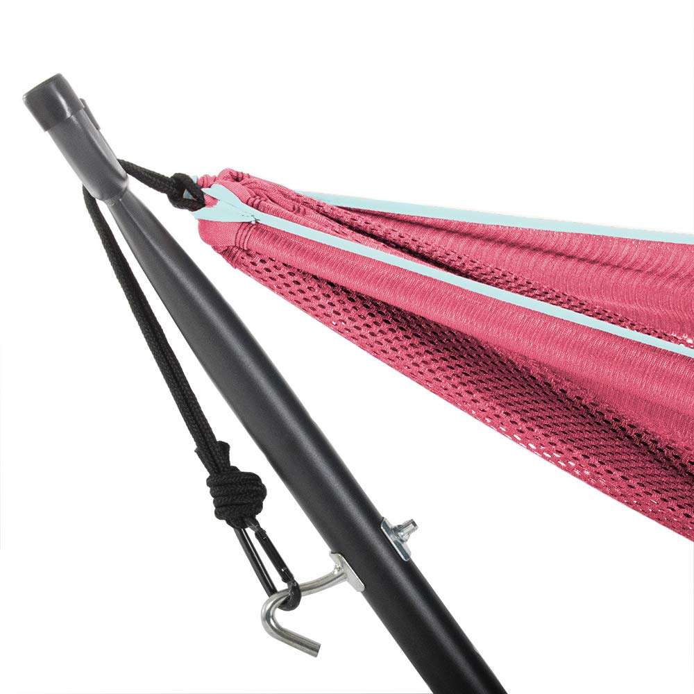Vivere C9MESH-45 Double Hammock with Steel Stand - Rose & Celeste Color Outdoor Hanging Bed for Backyard, Patio, Garden Relaxation and Camping