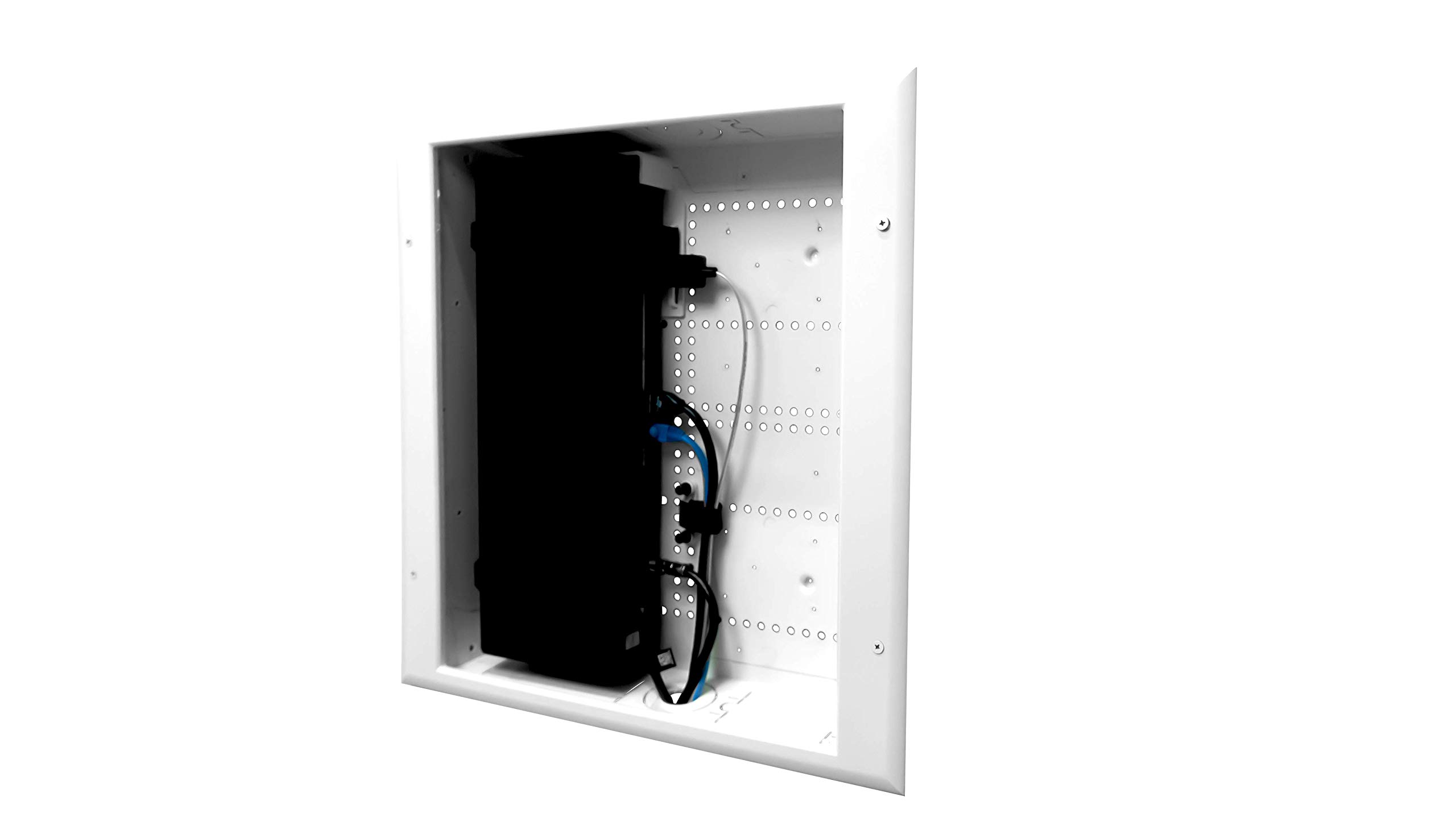 DATACOMM ELECTRONICS White Connected Media Box with Duplex Surge Receptacle (45-8021-1S) - Perfect for Home & Office Network Protection