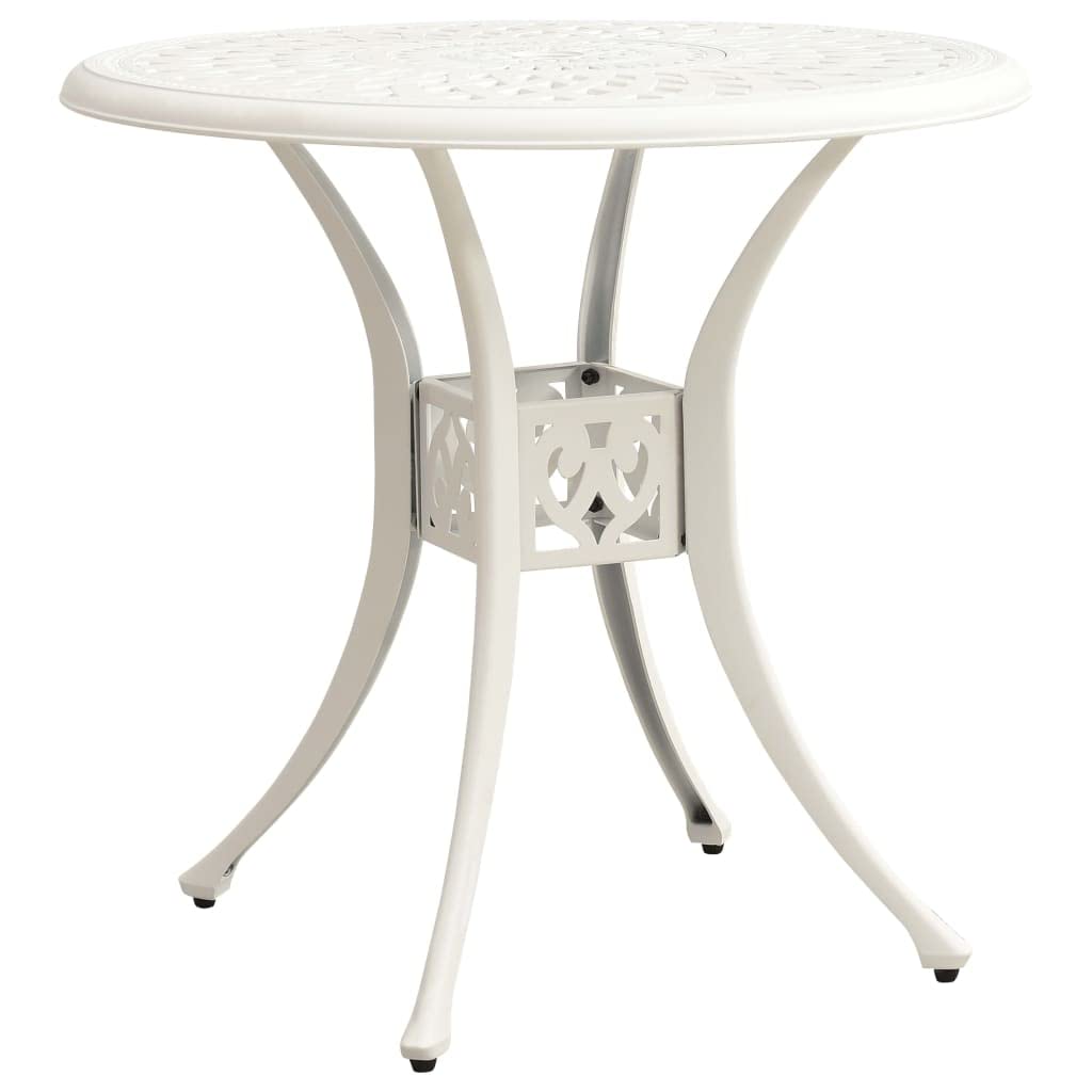 vidaXL 3-Piece Bistro Set - White Cast Aluminum Outdoor Table and Chairs for Balcony, Yard, Park | Industrial Style Patio Furniture for Relaxing & Entertaining