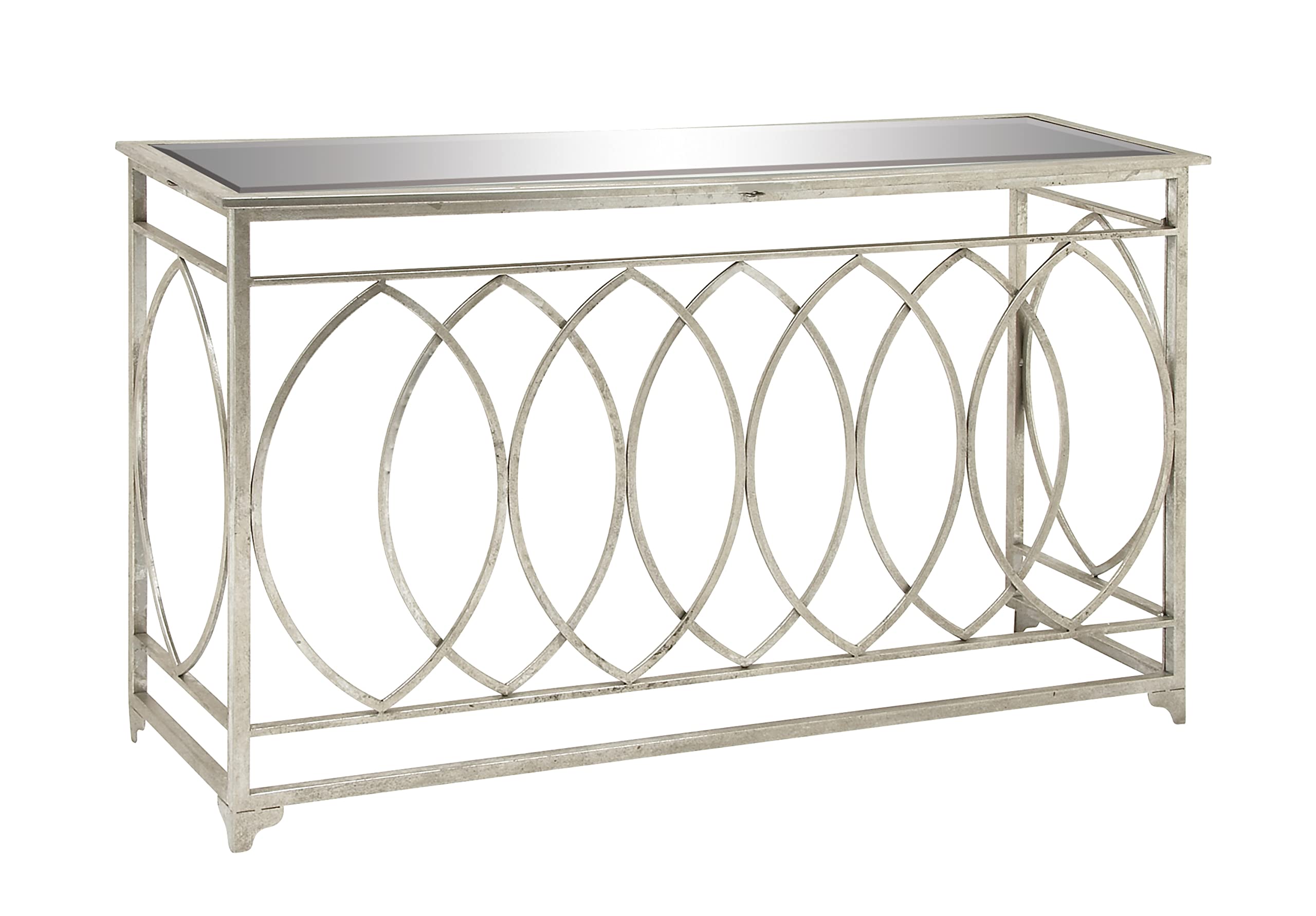 Deco 79 Modern Silver Metal Geometric Entryway Console Table with Mirrored Glass Top - 54