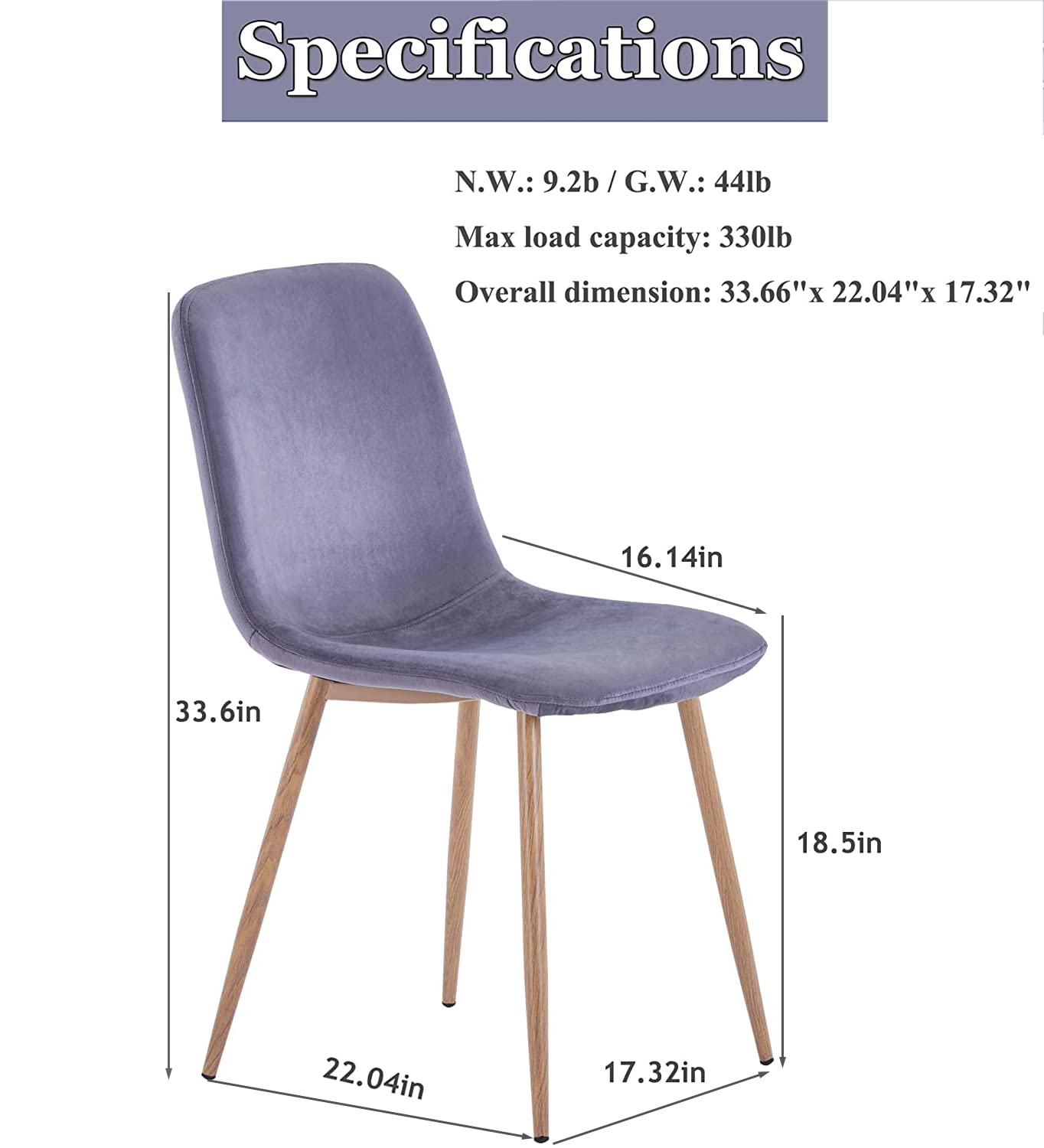 Velvet Upholstered Dining Chairs Set of 4 - Modern Mid-Century Style Side Chairs with Sturdy Metal Legs, Soft Gray Fabric for Kitchen, Dining Room, Bedroom & Living Room - Perfect for Family Gatherings, Dinner Parties & Home Decor
