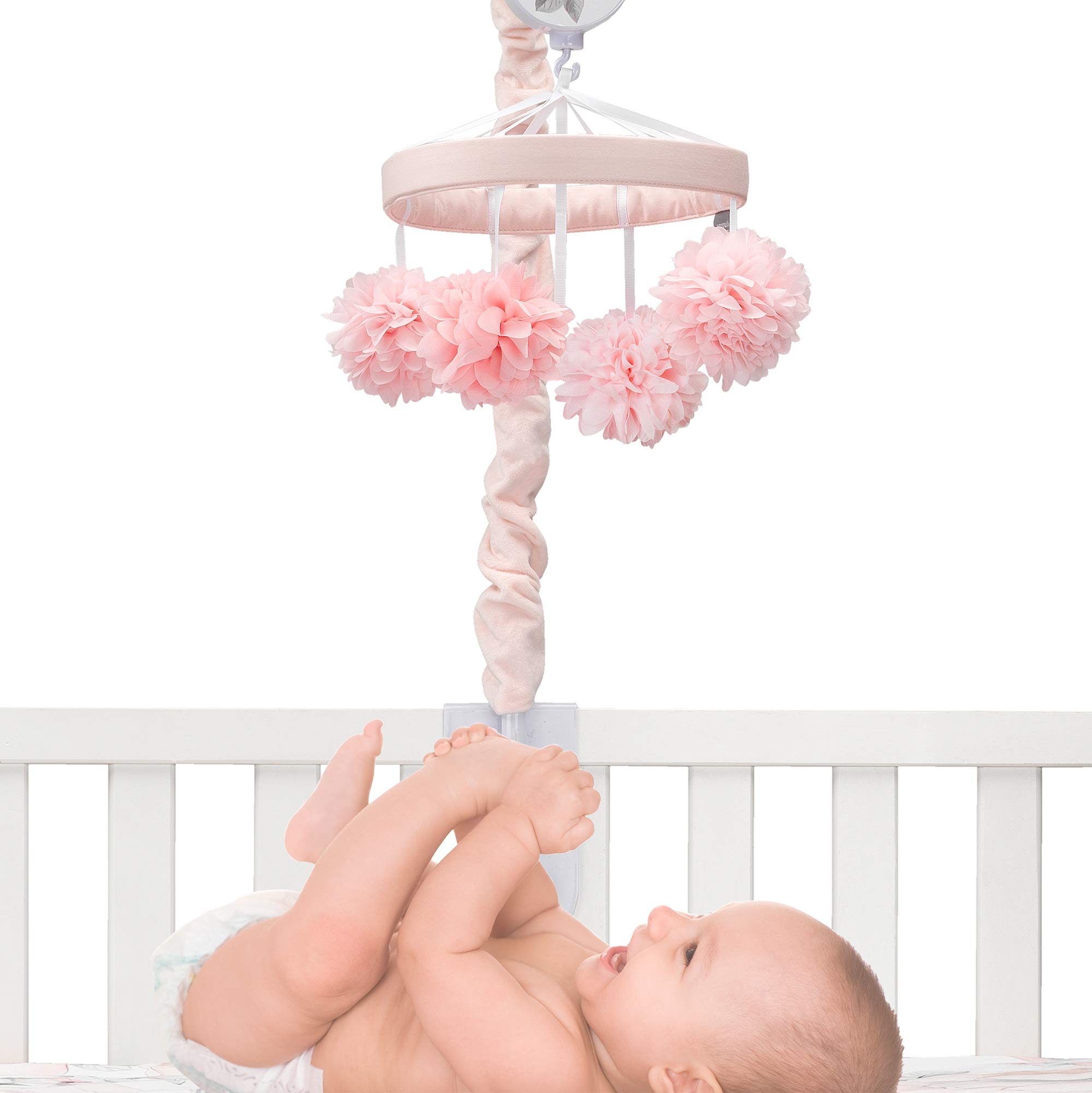 Lambs & Ivy Signature Botanical Baby Pink Floral Musical Crib Mobile - Soothing Nursery Decor for Newborns & Infants | Perfect for Bedtime & Playtime