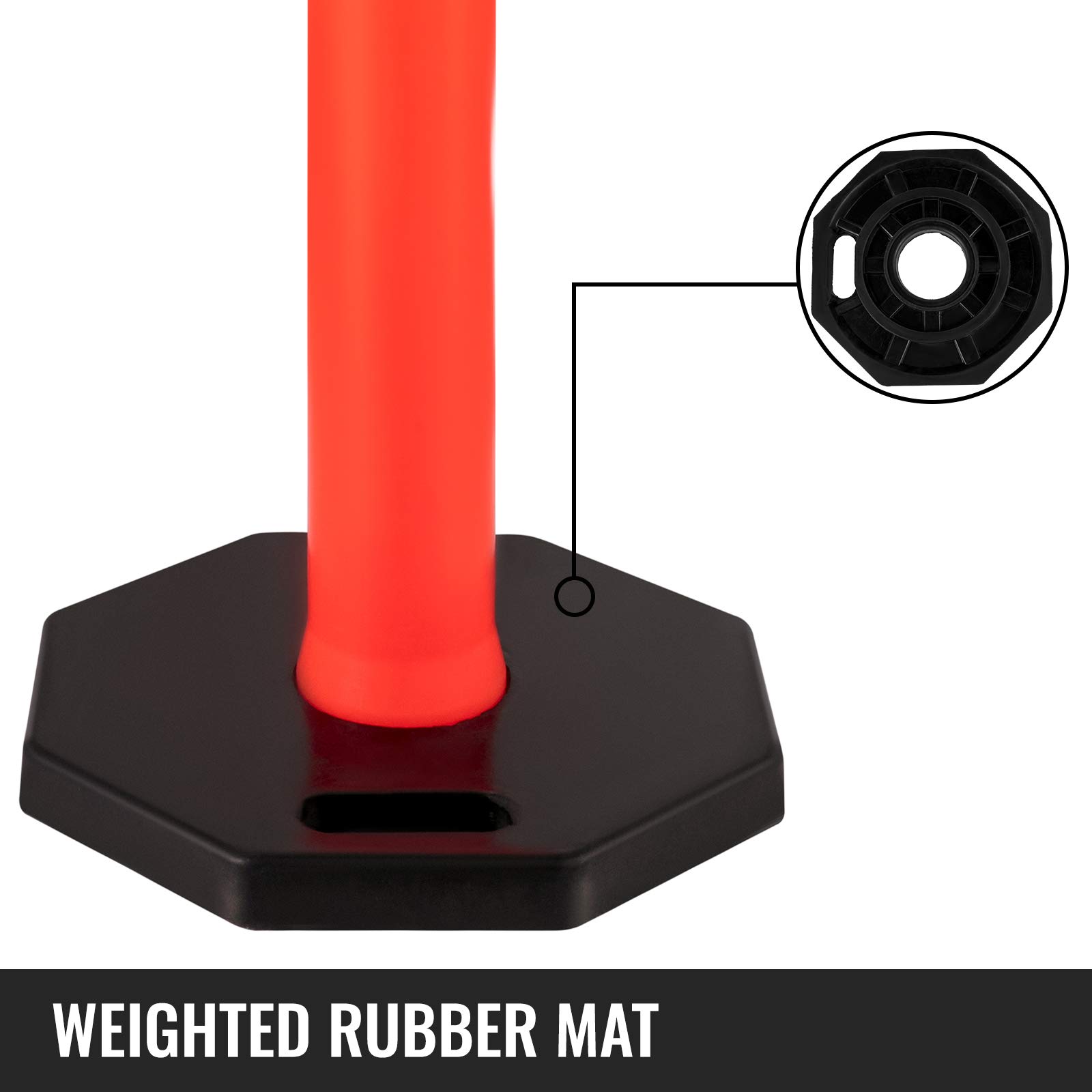 VEVOR 12-Pack 44-Inch Traffic Delineator Posts with 10-Inch Reflective Bands & 16-Inch Rubber Base - Heavy Duty Channelizer Cones for Construction Sites, Parking Lots, Road Safety, and Facility Management