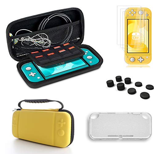 13 in 1 Nintendo Switch Lite 2019 Accessories Kit with Screen Protector, Thumb Grips, Hard Travel Case & More - Yellow Clear Bling Silicone Cover for Gaming Protection & Portable Play Anywhere