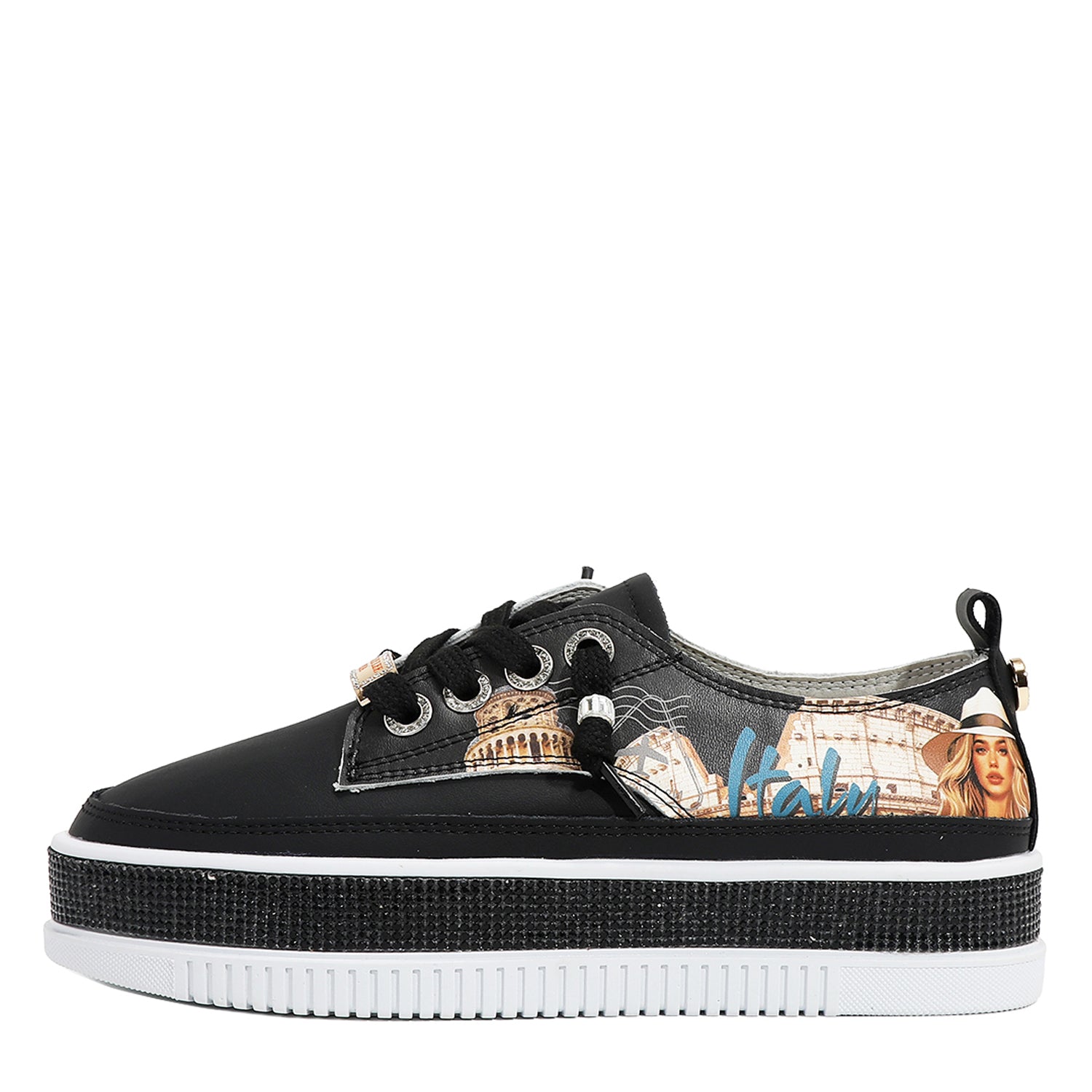 BLING Platform Leather Sneakers for Women - Fashion High Top Chunky Shoes for Casual Wear & Street Style