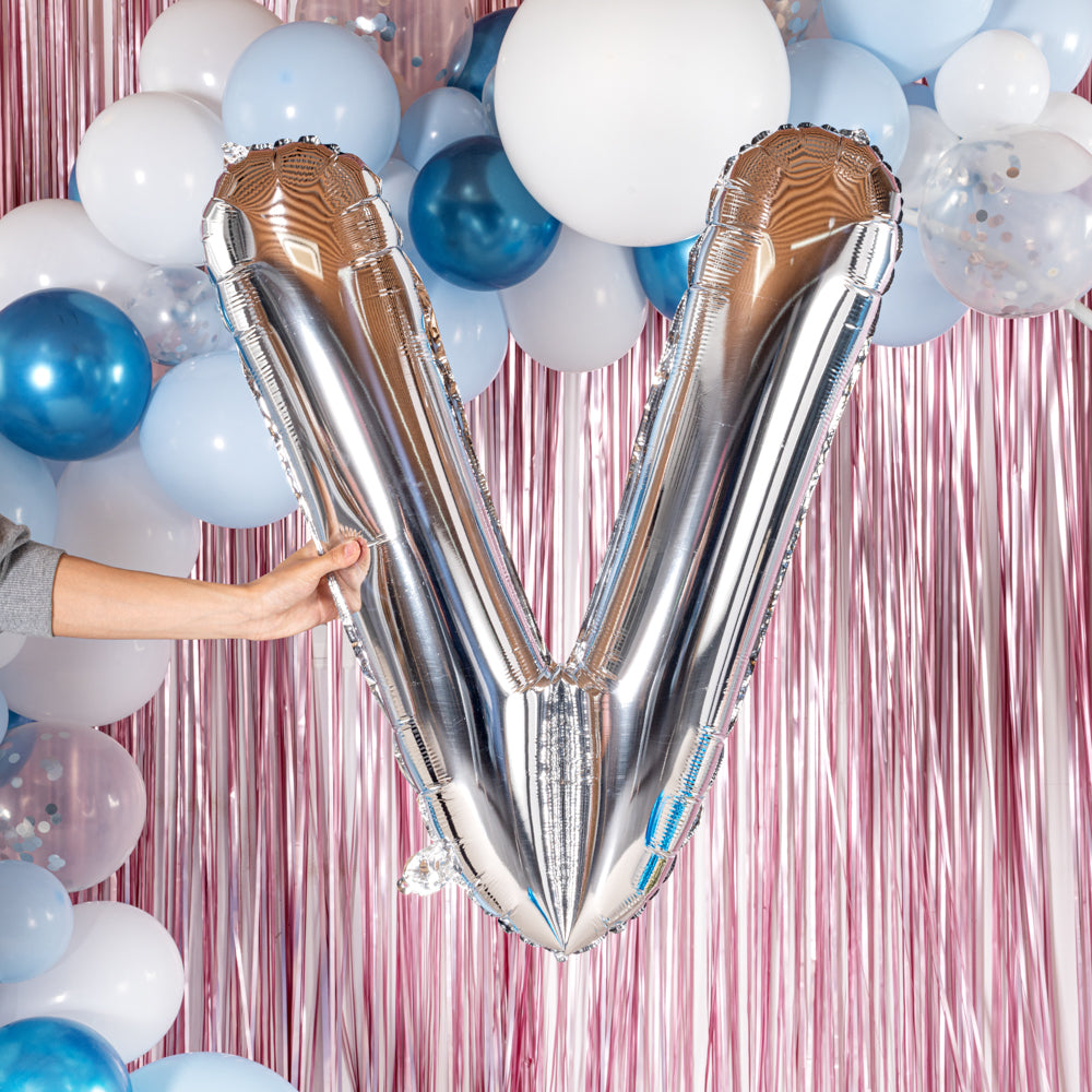 Balloonify Silver Mylar Letter V Balloon - 40 Inch Large Foil Alphabet Balloon for Birthday Parties, Baby Showers & Wedding Decorations (1 Count Box)