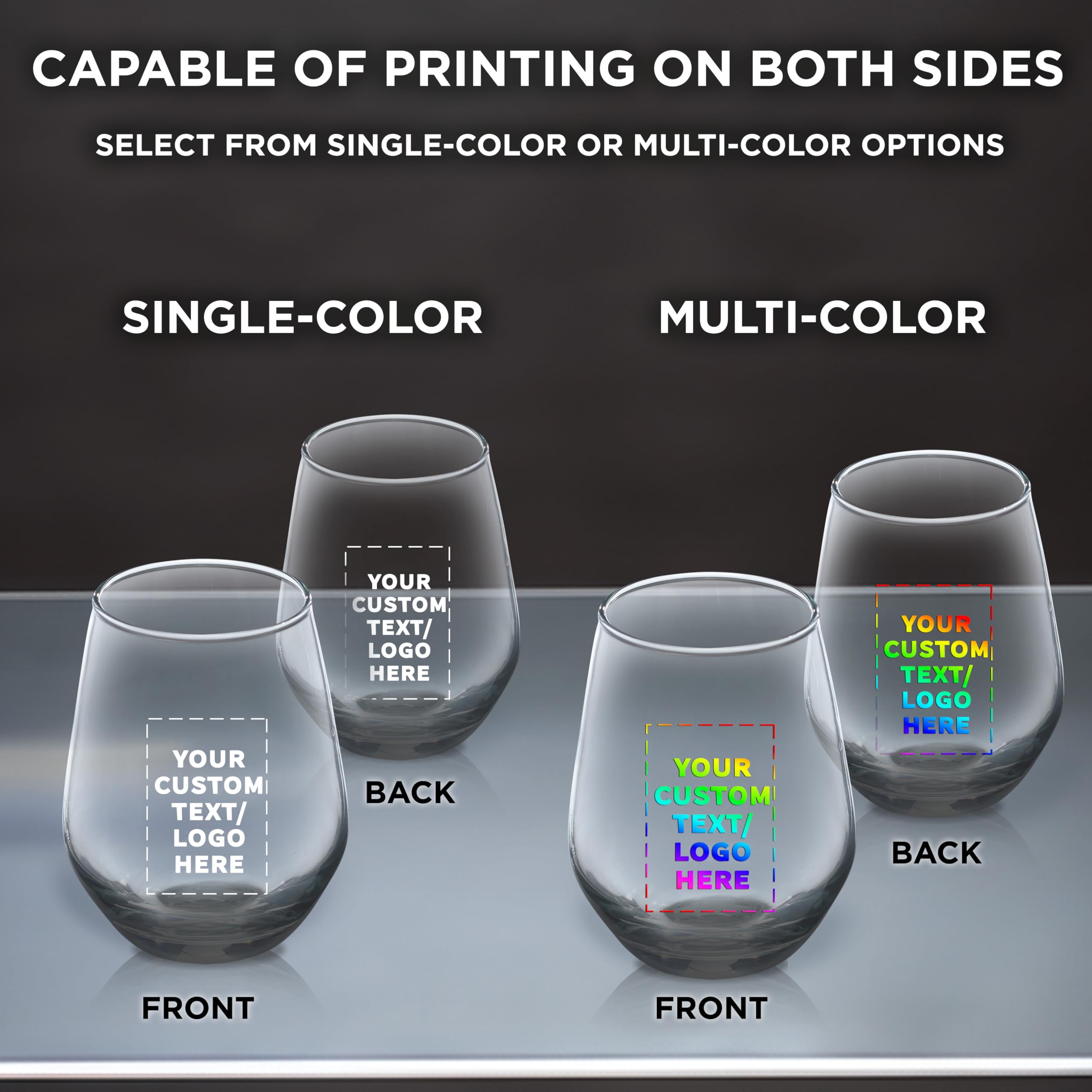 Custom Silica Stemless Wine Glasses 12 oz (Set of 50) - Personalized Bulk Pack for Restaurants & Bars - Durable Glassware for Red Wine, White Wine & Cocktails - Perfect for Weddings, Parties & Corporate Events - Black