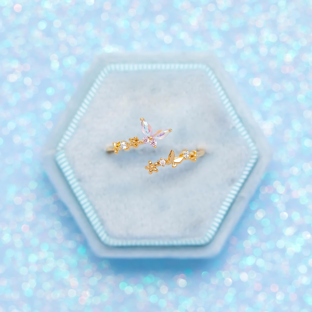 Sweet Romance Butterfly Flower Open Ring - Elegant Adjustable Fashion Jewelry for Women | Perfect for Weddings, Dates & Special Occasions | R2306