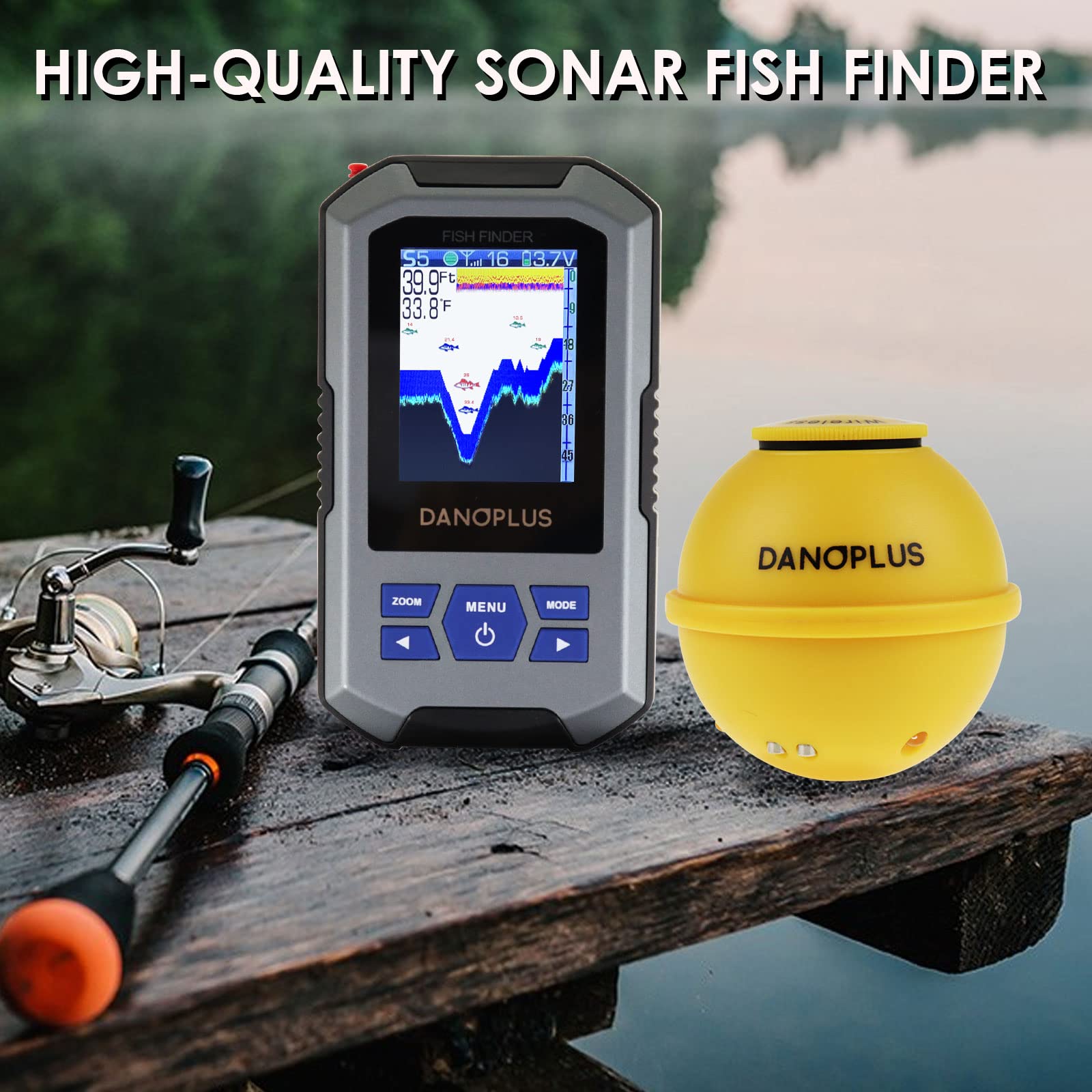 Portable Wireless Fish Finder with Sonar Sensor - 147ft Depth Detection, Rechargeable Kayak Fishing Accessories for Sea, Ice & Boat Fishing | Perfect for Kayak Anglers, Ice Fishermen & Offshore Boating