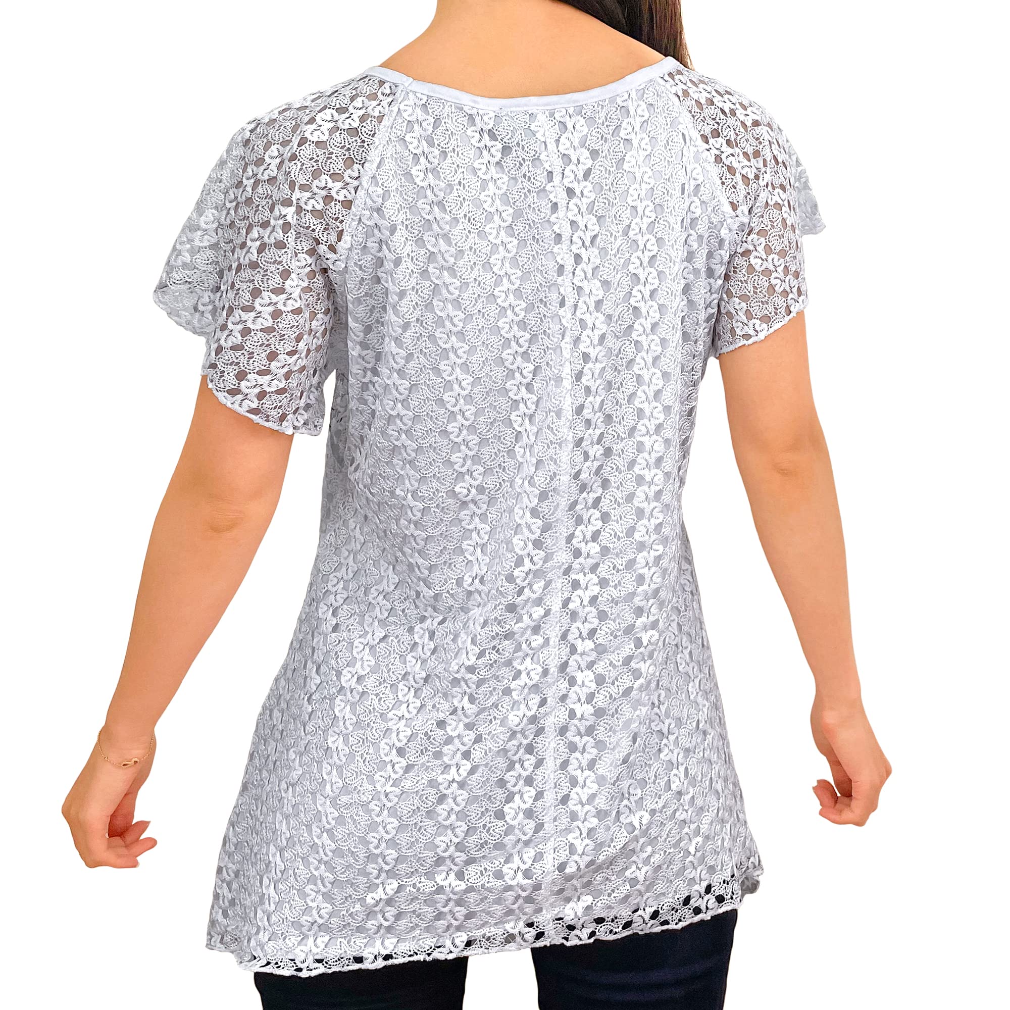 Black Lace Floral Tunic Blouse for Women - Party & Office Wear