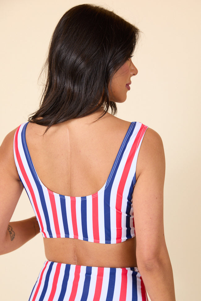American Dreams Red White & Blue Striped Twist Front Bikini Top - Patriotic Swimwear for Beach & Pool - Final Sale