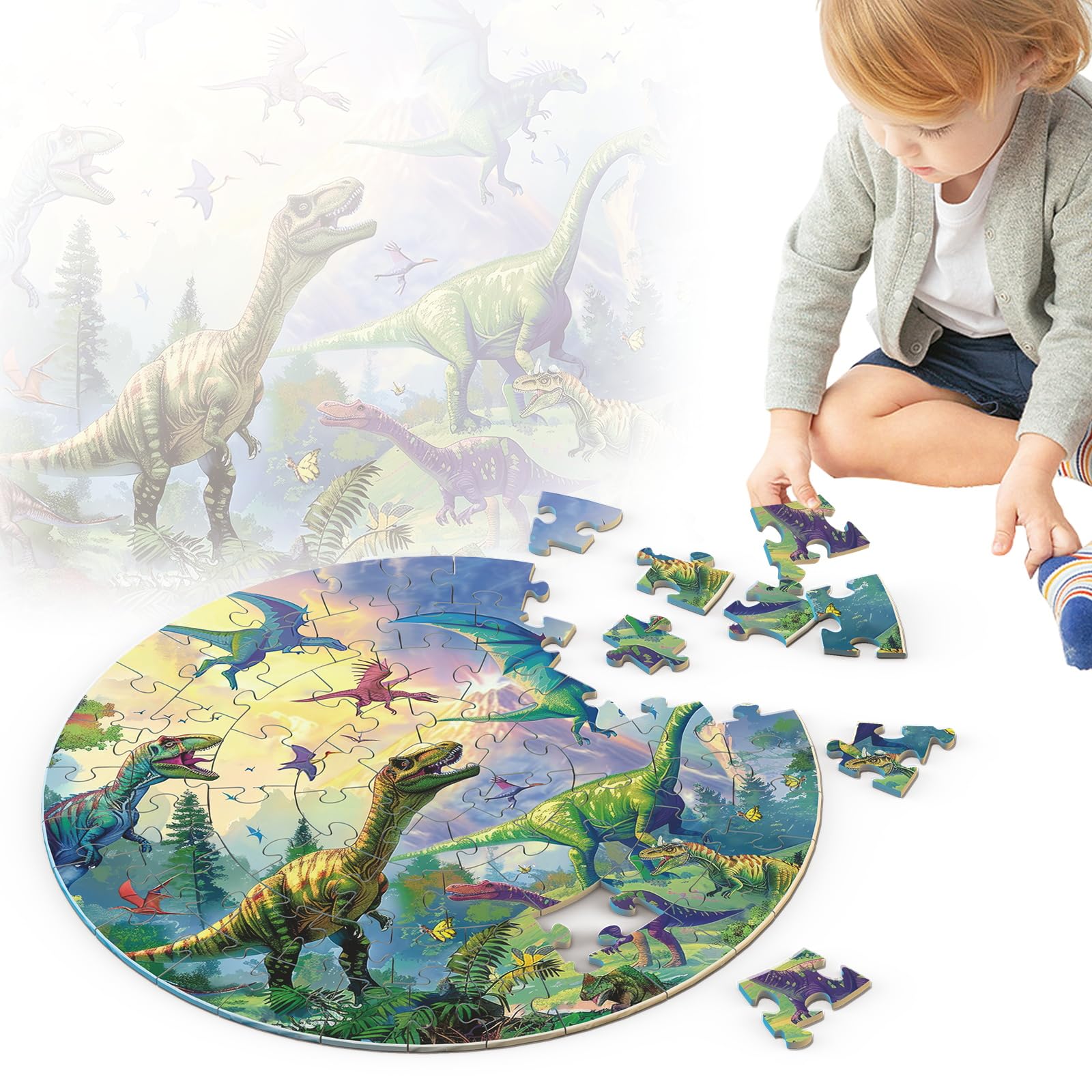 Dinosaur Jigsaw Puzzle for Kids Ages 3-8 | 70 Piece Large Floor Puzzle | Educational Learning Toy Gift for Boys & Girls | Perfect for Birthday, Classroom & Family Game Night