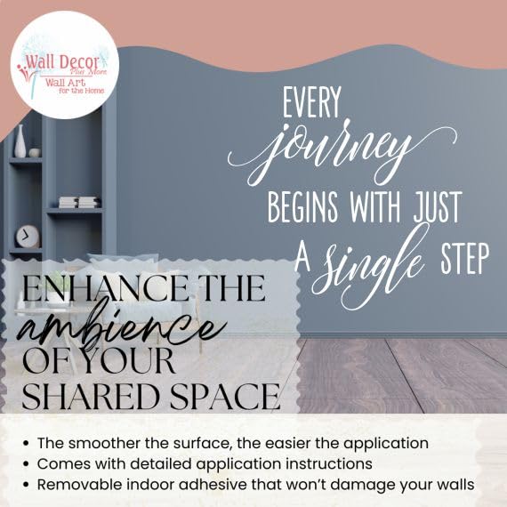 Every Journey Begins with a Single Step - Motivational Vinyl Wall Decal Quote Sticker (28x23 Inch, White) - Inspirational Home & Office Decor for Living Room, Bedroom, or Workspace