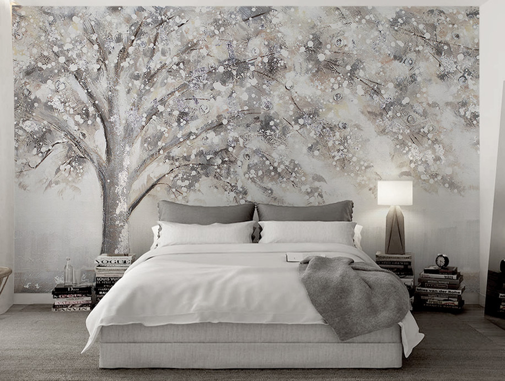 Grey Tree Theme Wallpaper Murals - Nature-Inspired Peel and Stick Wall Decor for Living Room, Bedroom & Office